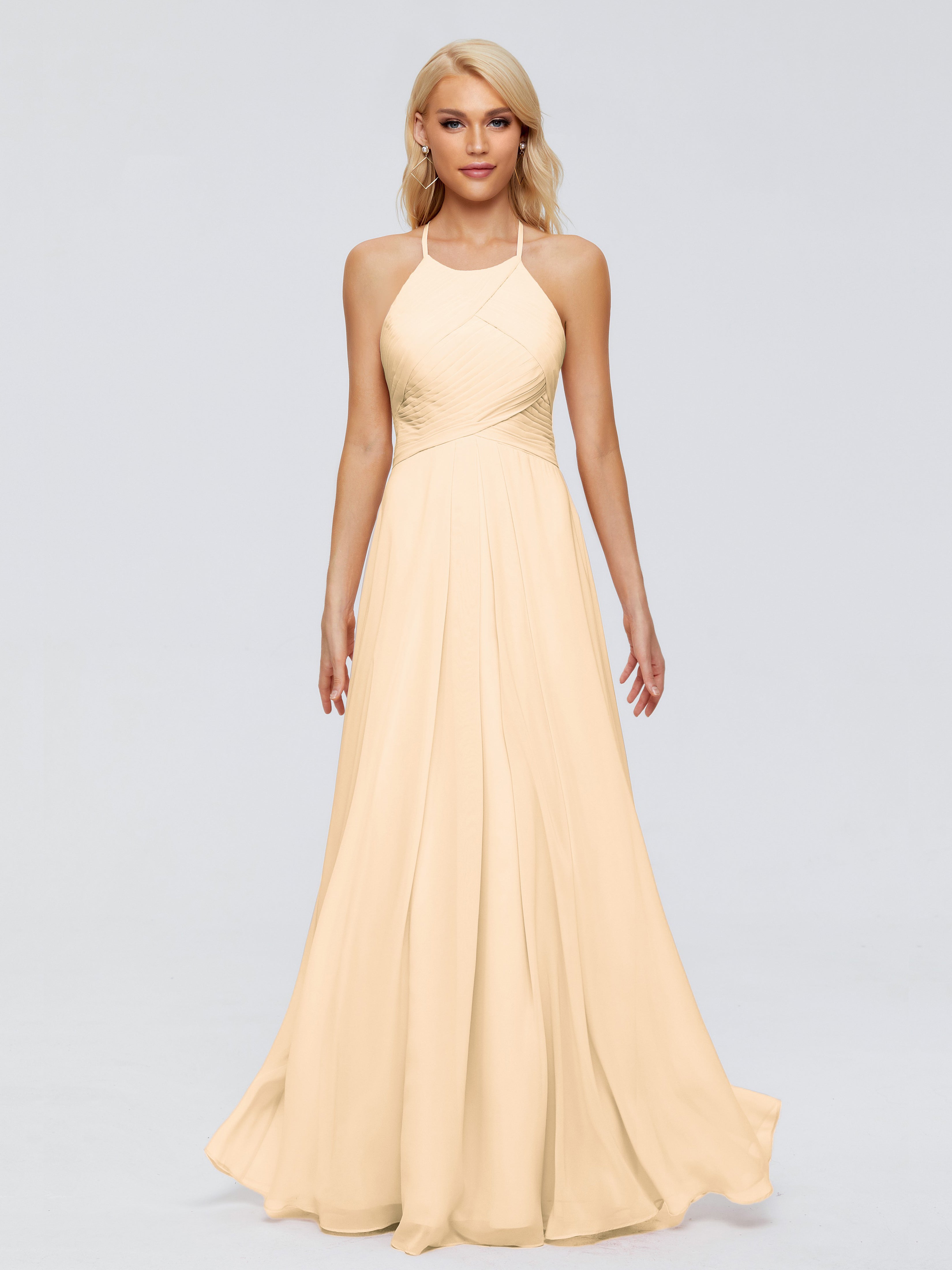 Robe Demoiselle D Honneur Rose Peche Finley Trapèze Licou Mousseline Robes Demoiselle D'Honneur