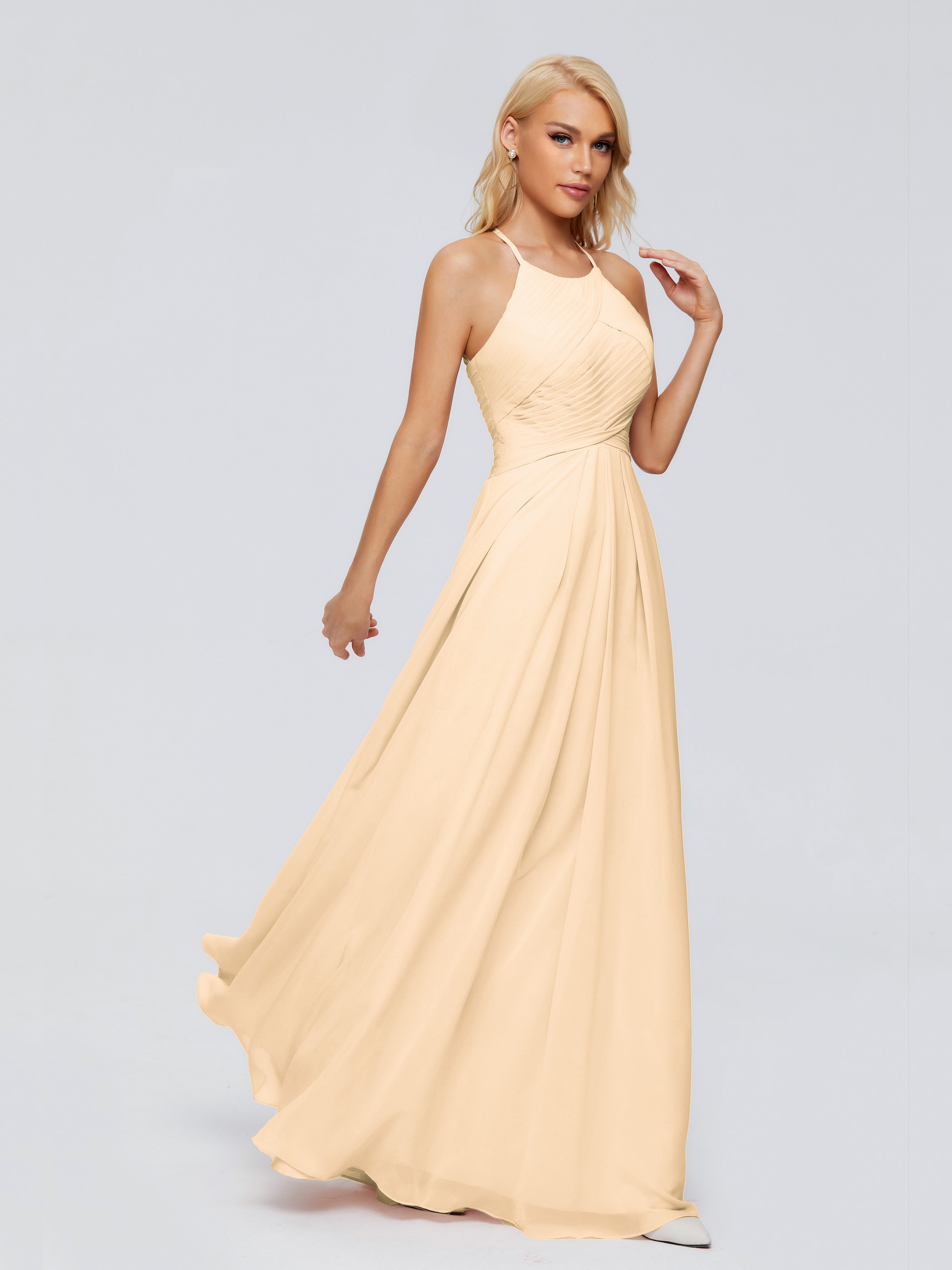 Robe Demoiselle D Honneur Rose Peche Finley Trapèze Licou Mousseline Robes Demoiselle D'Honneur