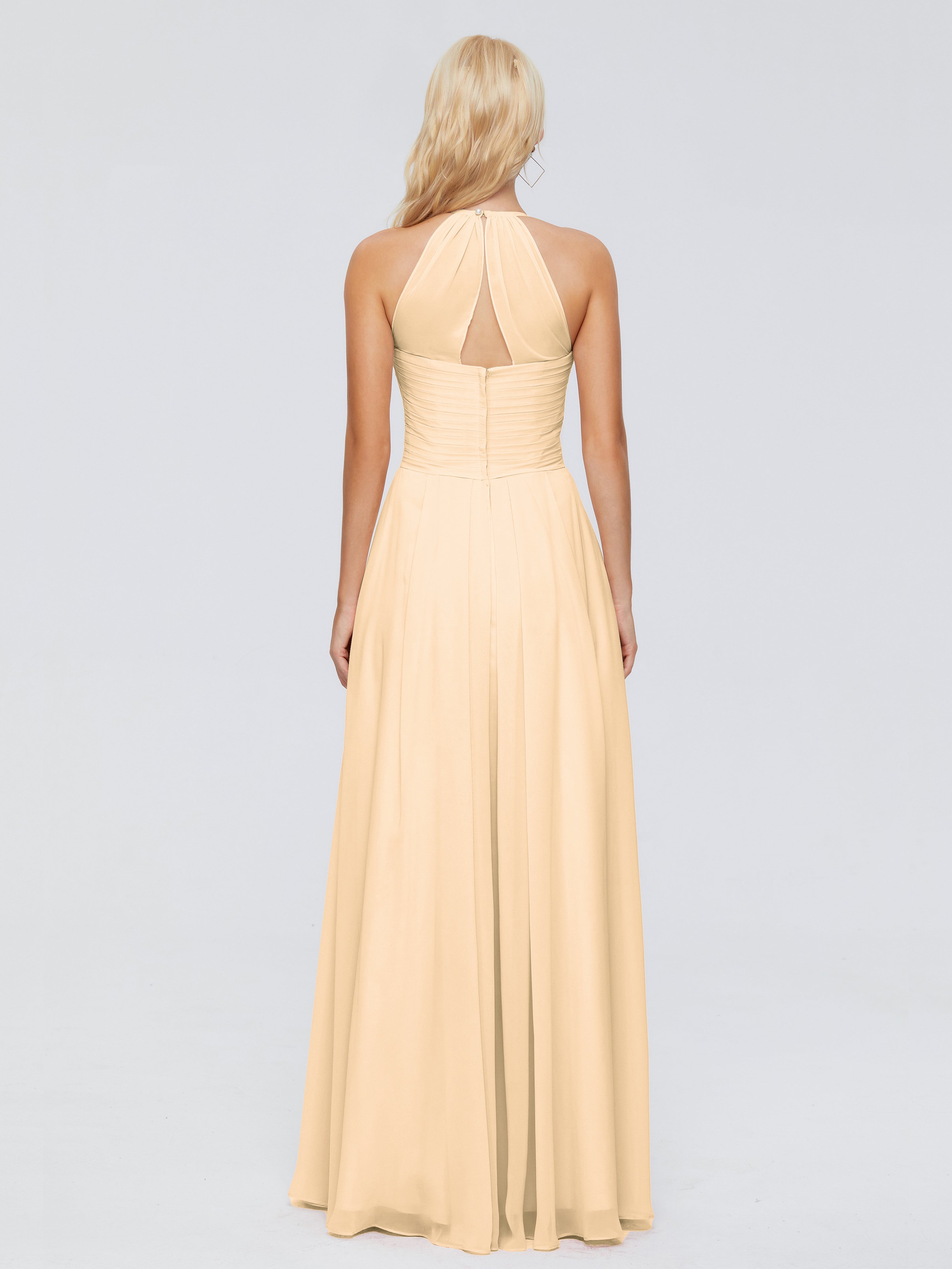 Robe Demoiselle D Honneur Rose Peche Finley Trapèze Licou Mousseline Robes Demoiselle D'Honneur