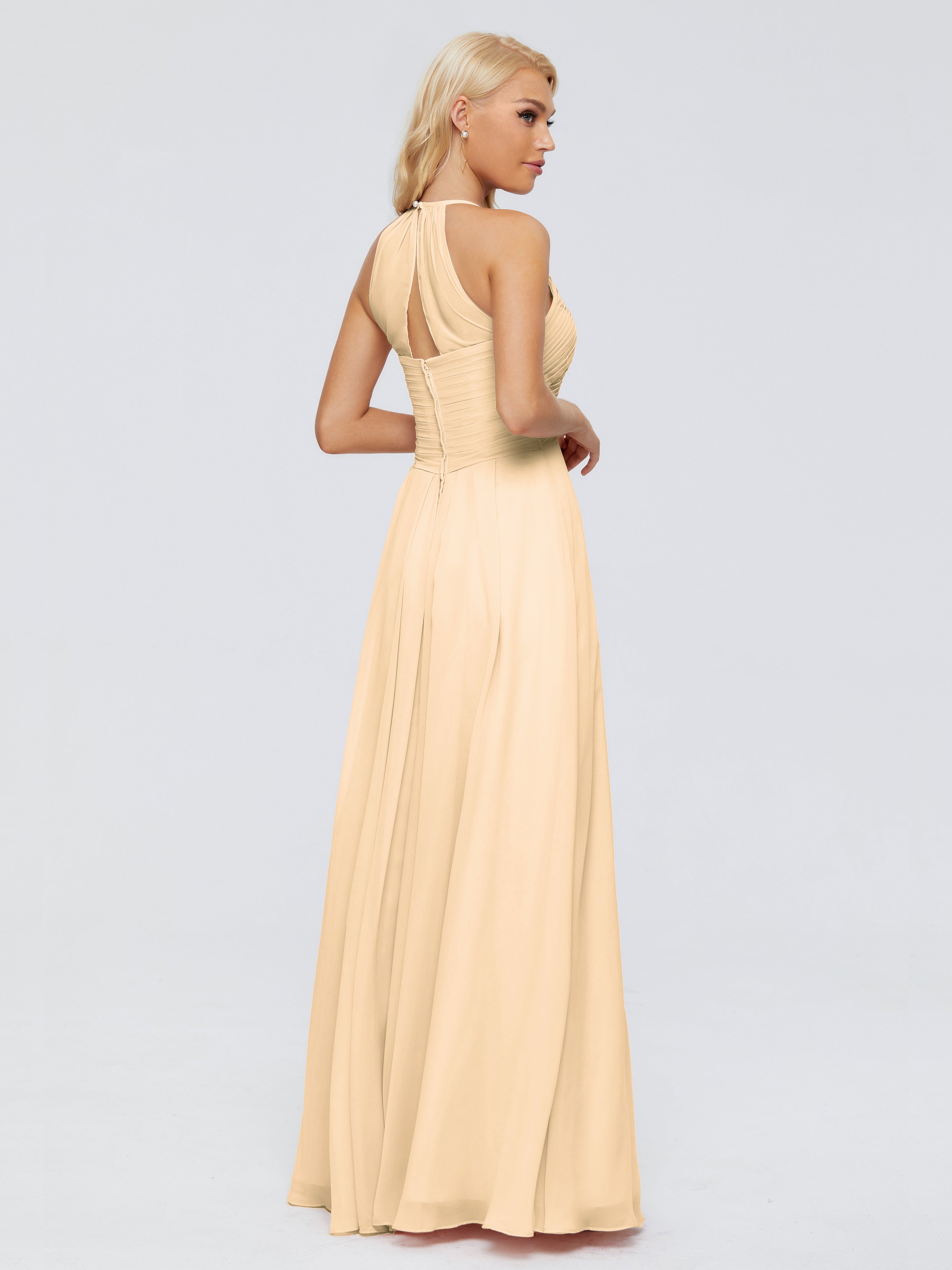 Robe Demoiselle D Honneur Rose Peche Finley Trapèze Licou Mousseline Robes Demoiselle D'Honneur
