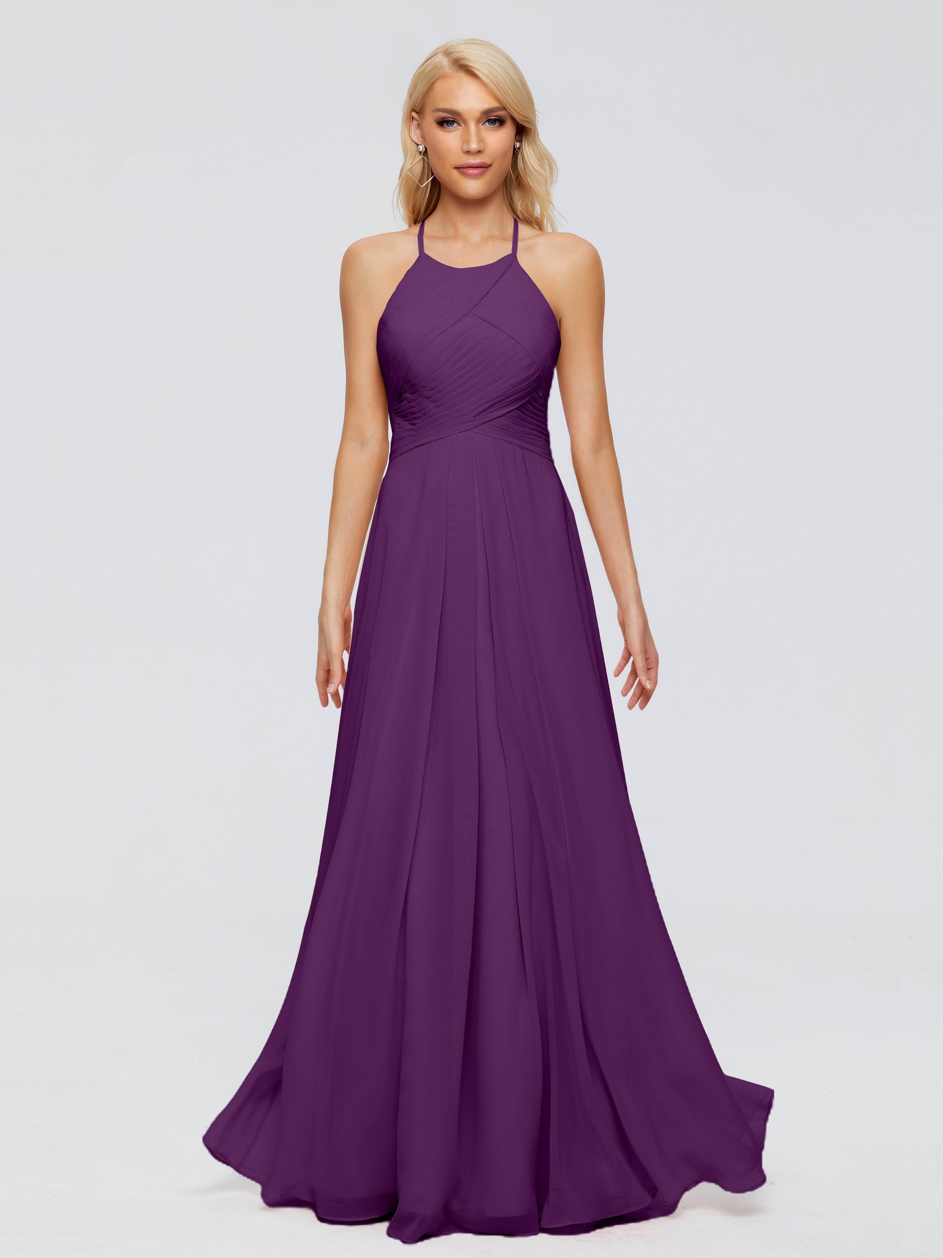 Robes De Demoiselle D'Honneur En Raisin Finley Trapèze Licou Mousseline Robes Demoiselle D'Honneur