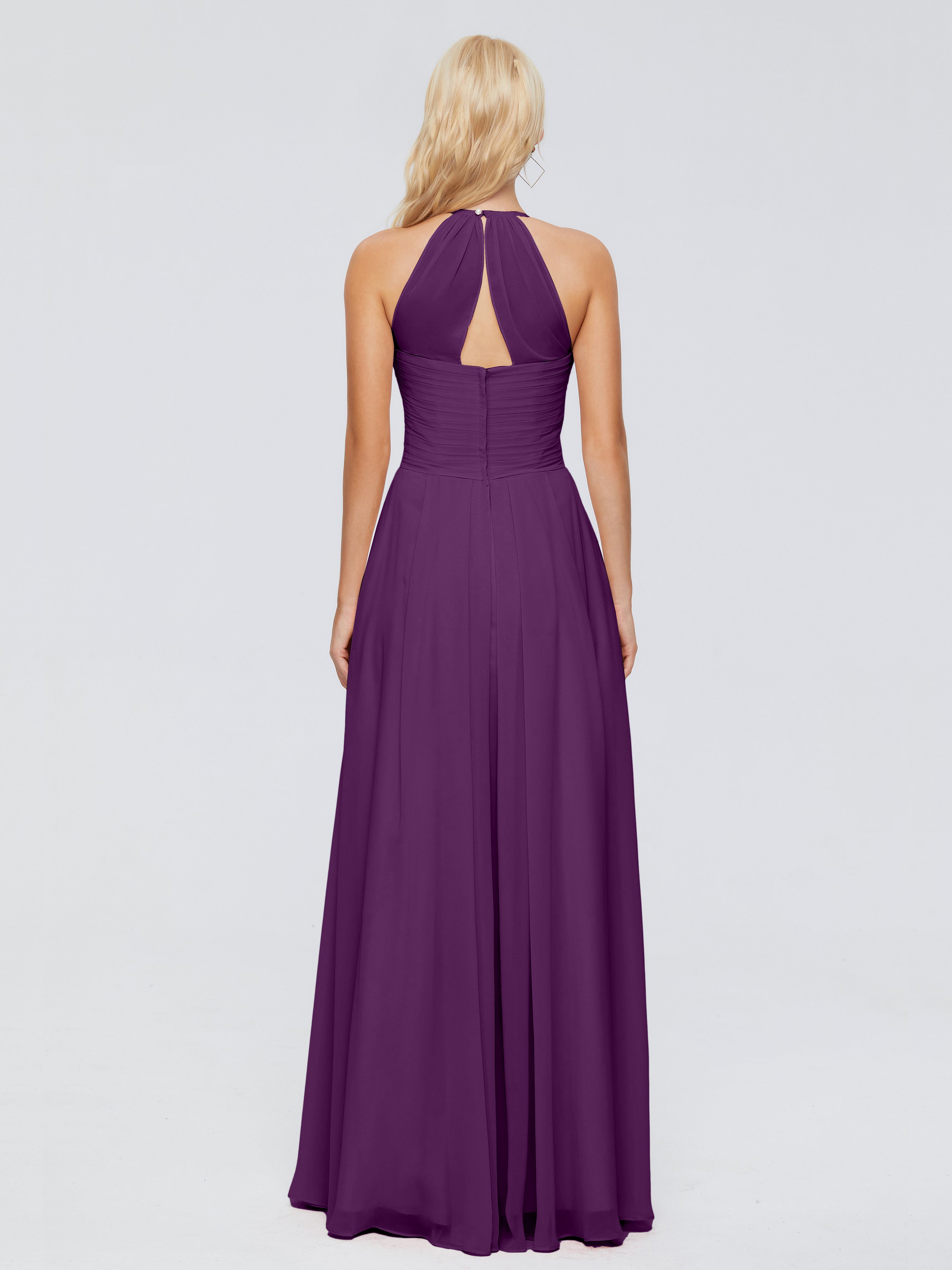 Robes De Demoiselle D'Honneur En Raisin Finley Trapèze Licou Mousseline Robes Demoiselle D'Honneur
