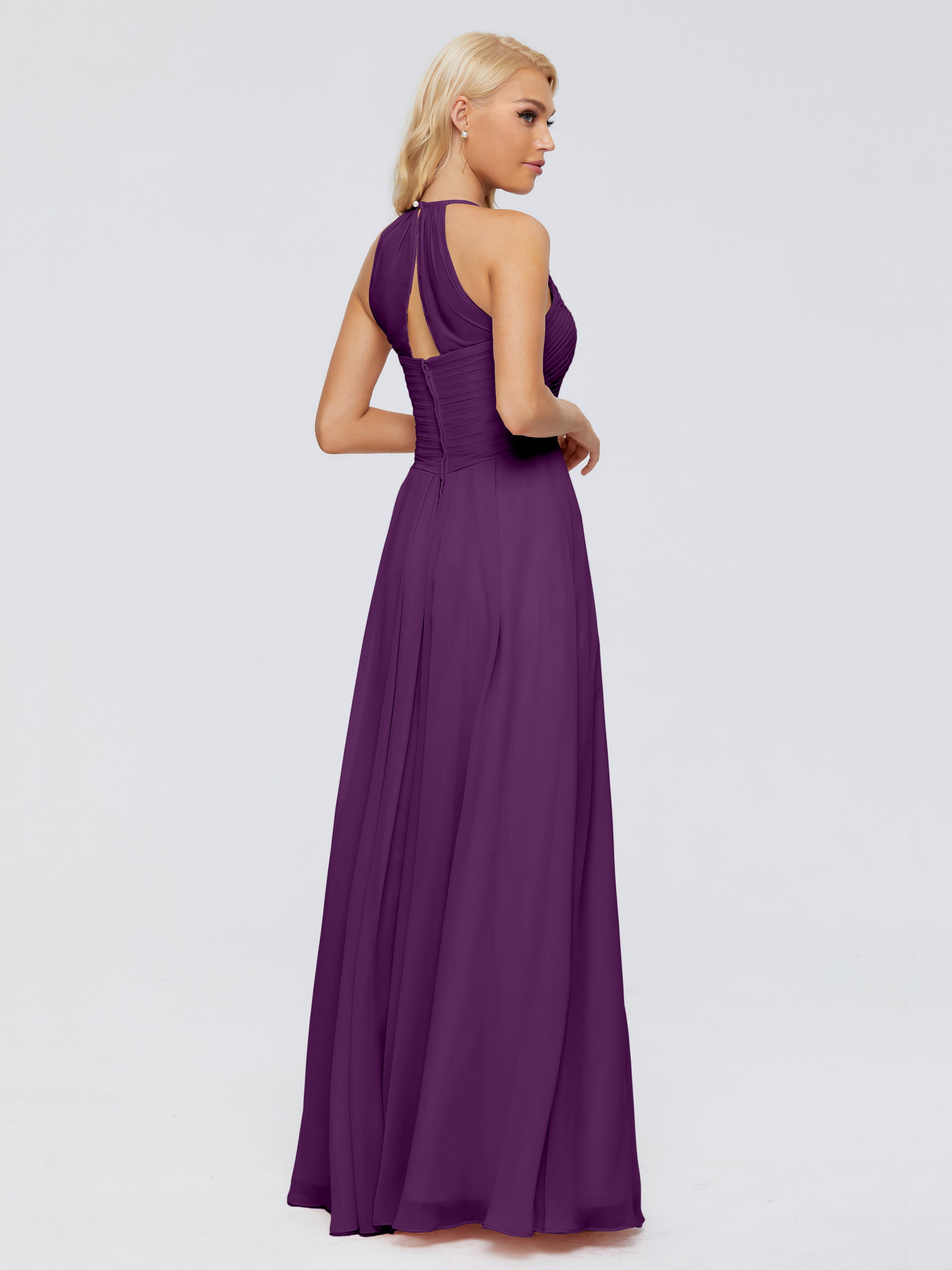 Robes De Demoiselle D'Honneur En Raisin Finley Trapèze Licou Mousseline Robes Demoiselle D'Honneur