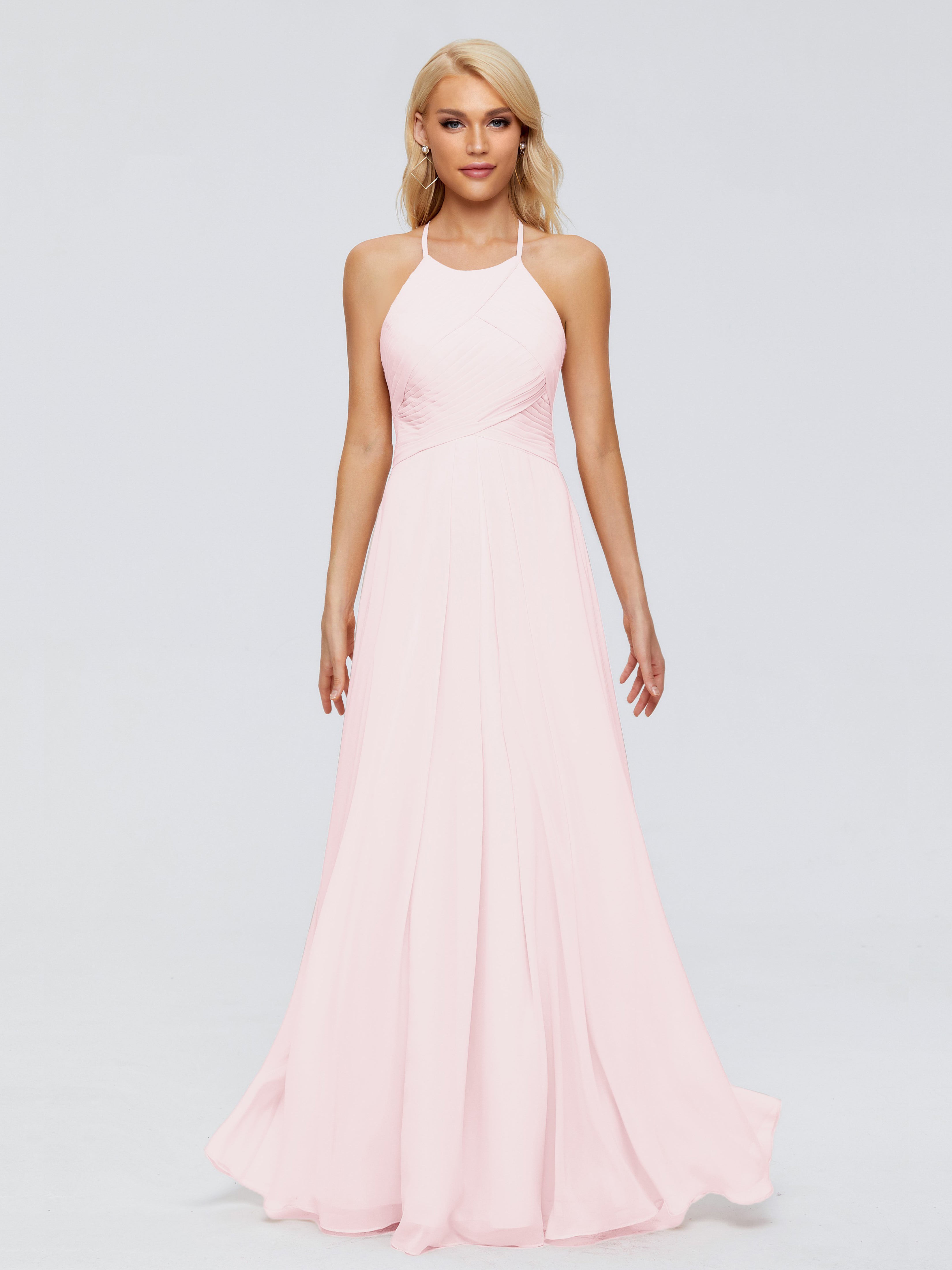 Robe Demoiselle Dhonneur Rose Pale Finley Trapèze Licou Mousseline Robes Demoiselle D'Honneur