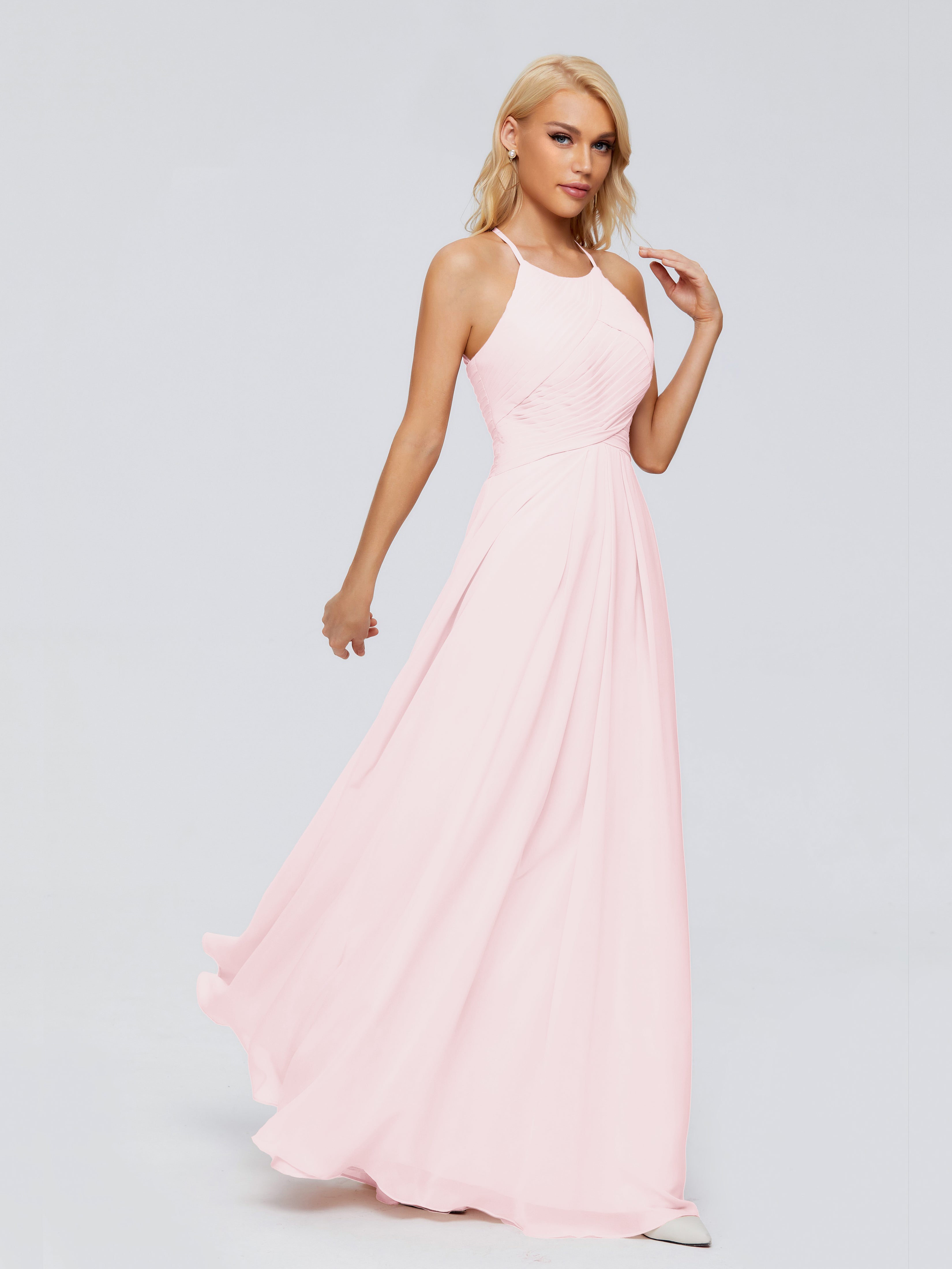 Robe Demoiselle Dhonneur Rose Pale Finley Trapèze Licou Mousseline Robes Demoiselle D'Honneur