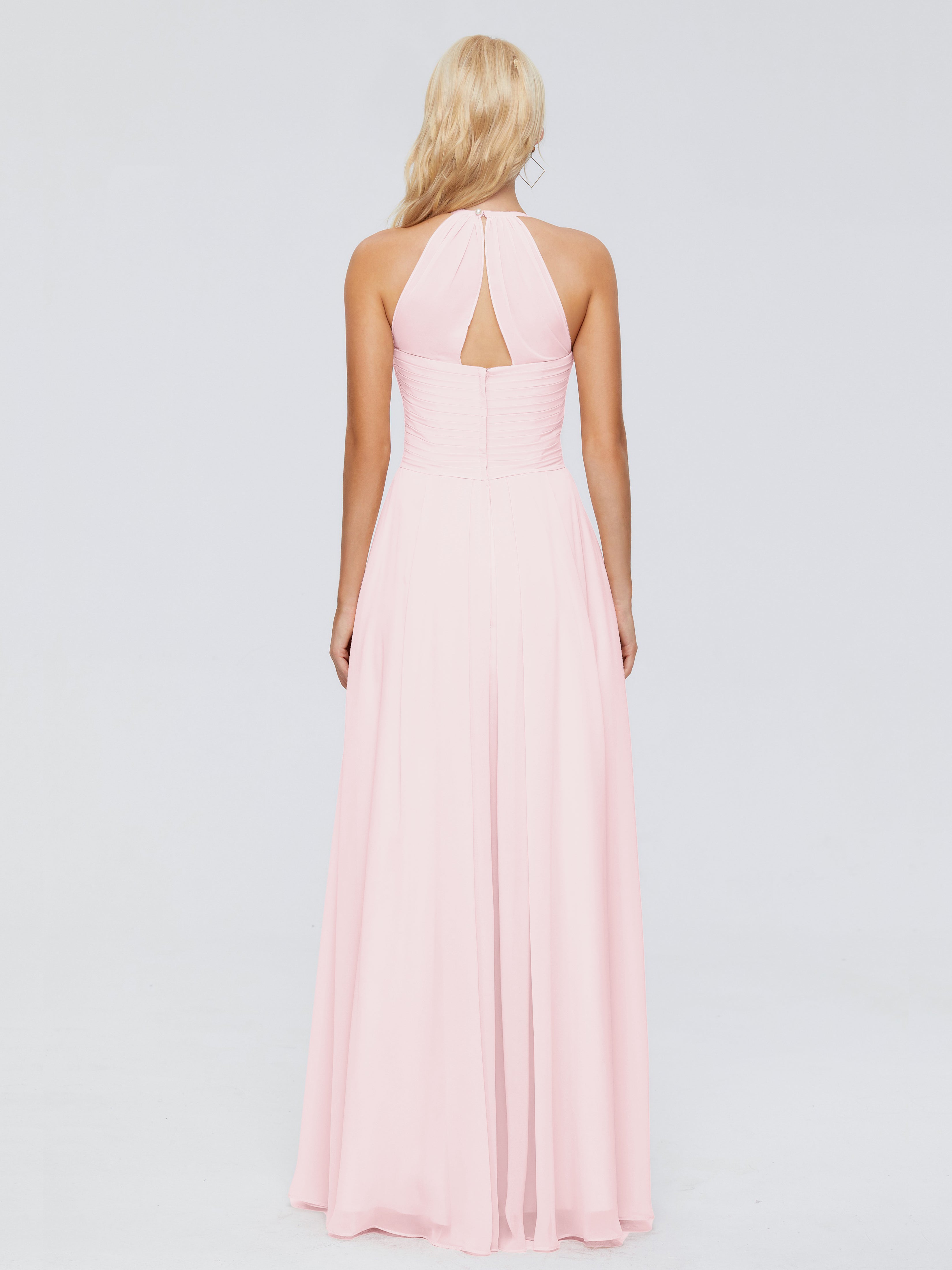 Robe Demoiselle Dhonneur Rose Pale Finley Trapèze Licou Mousseline Robes Demoiselle D'Honneur