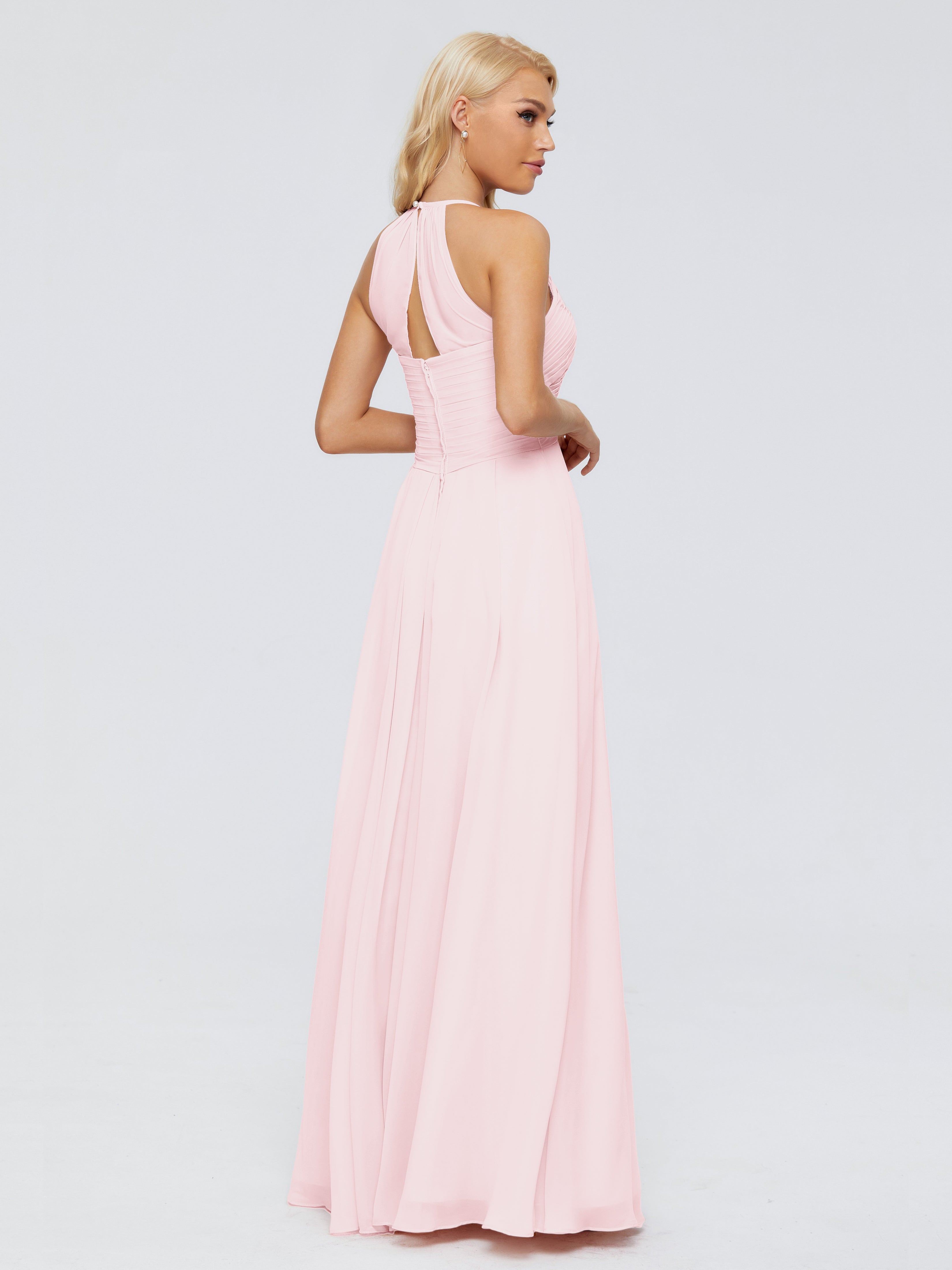 Robe Demoiselle Dhonneur Rose Pale Finley Trapèze Licou Mousseline Robes Demoiselle D'Honneur