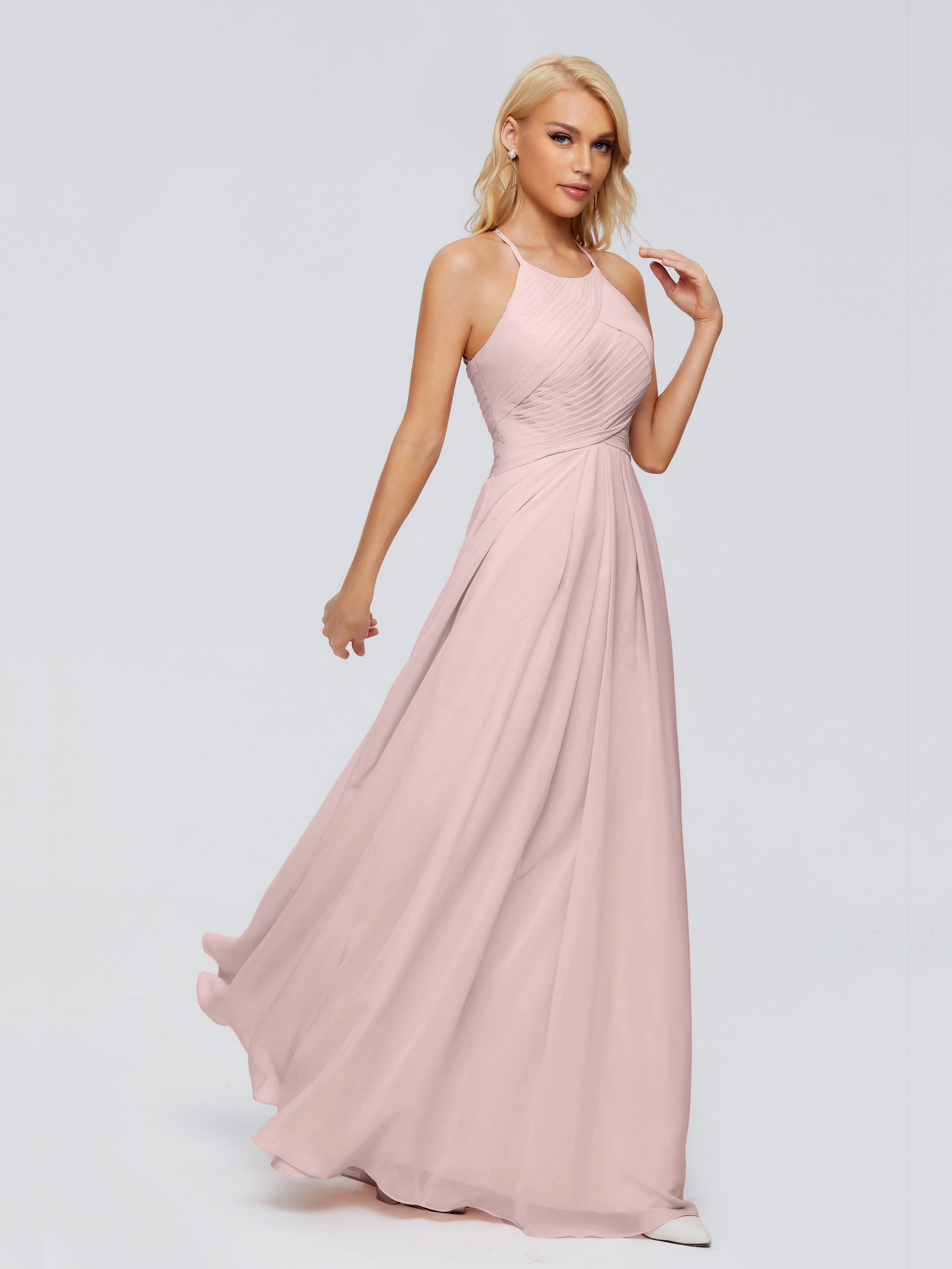 Robe Rose Poudre Demoiselle D Honneur Finley Trapèze Licou Mousseline Robes Demoiselle D'Honneur