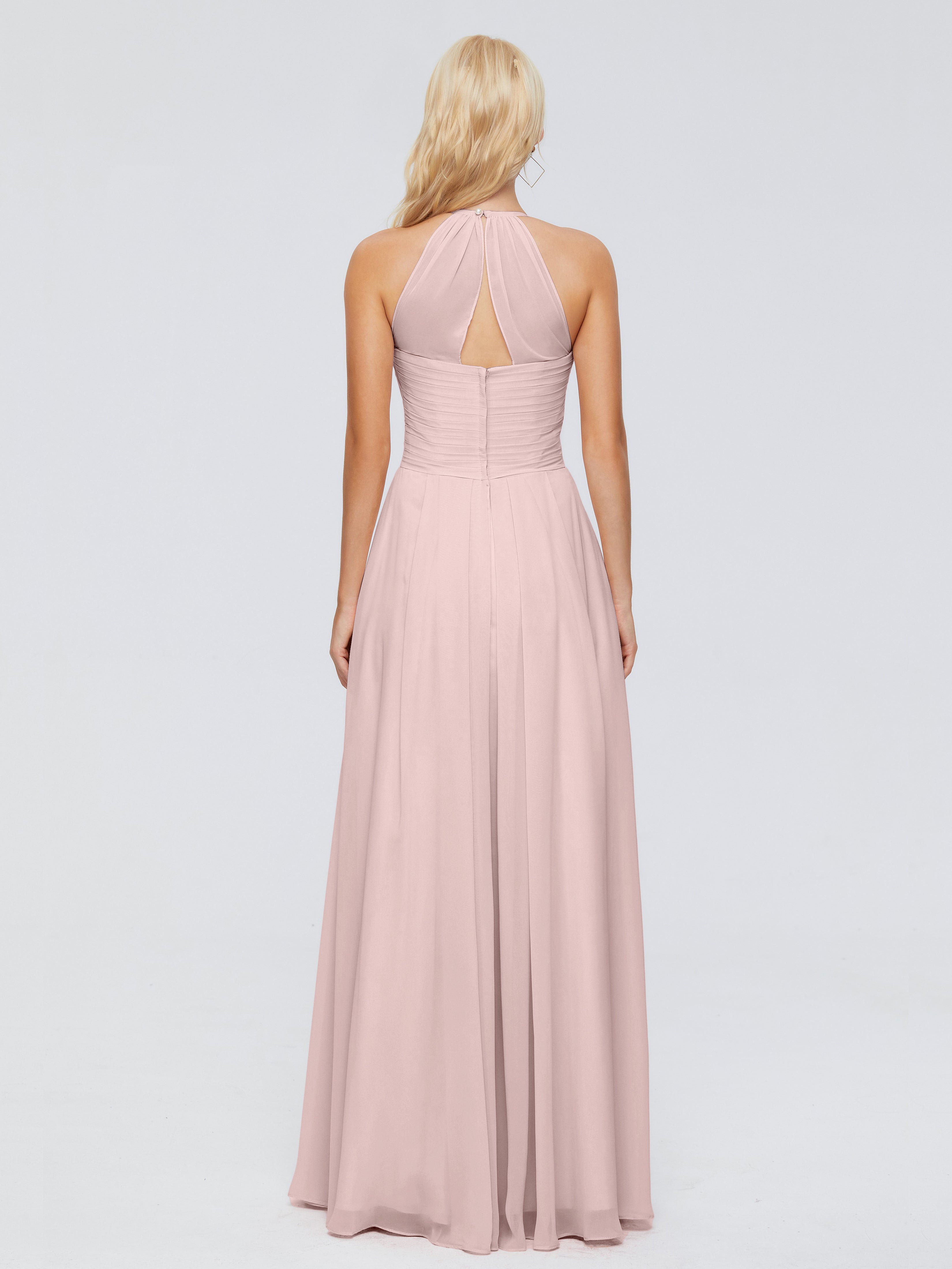 Robe Rose Poudre Demoiselle D Honneur Finley Trapèze Licou Mousseline Robes Demoiselle D'Honneur