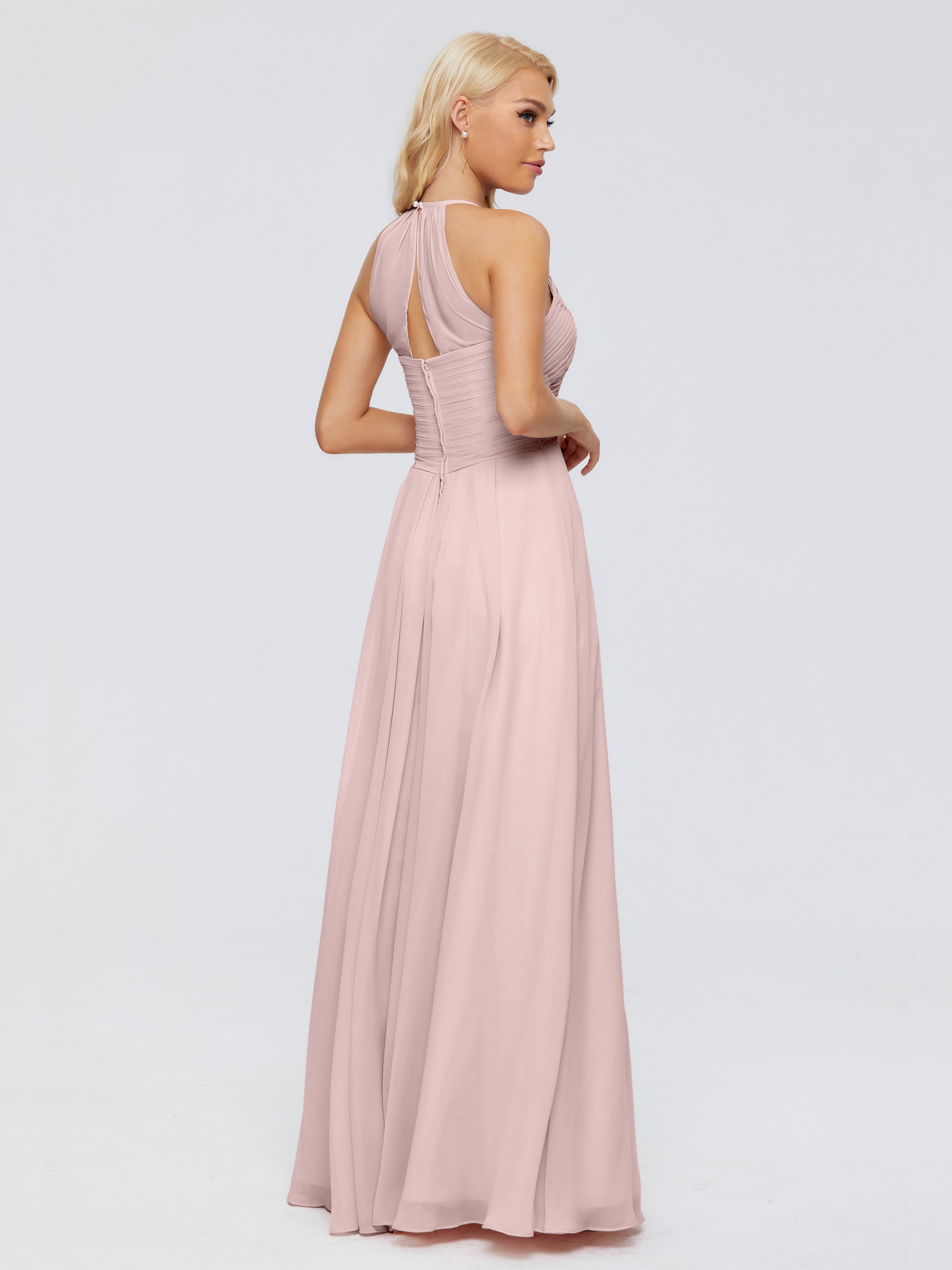Robe Rose Poudre Demoiselle D Honneur Finley Trapèze Licou Mousseline Robes Demoiselle D'Honneur