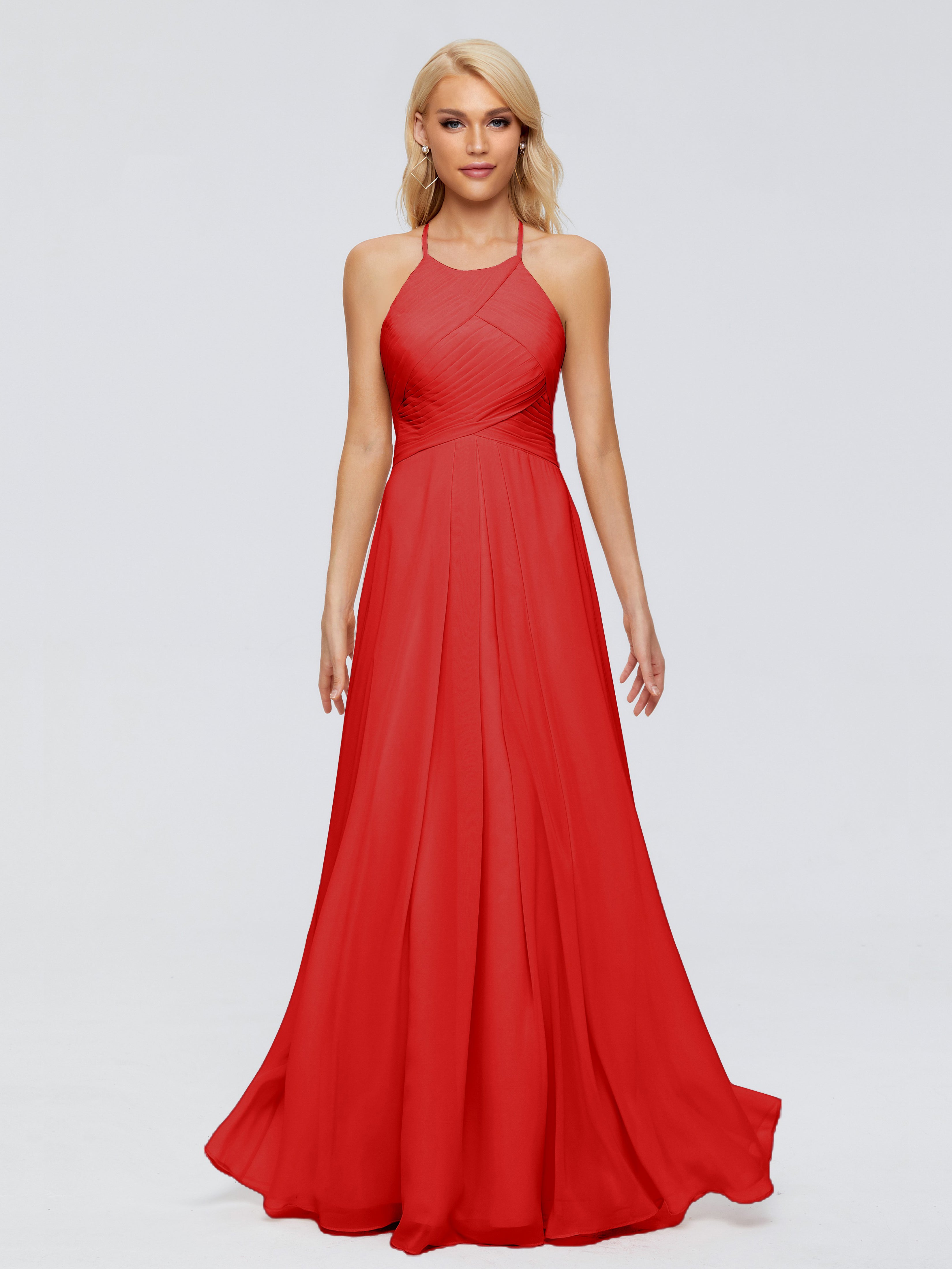 Robes De Demoiselle D'Honneur Rouges Finley Trapèze Licou Mousseline Robes Demoiselle D'Honneur