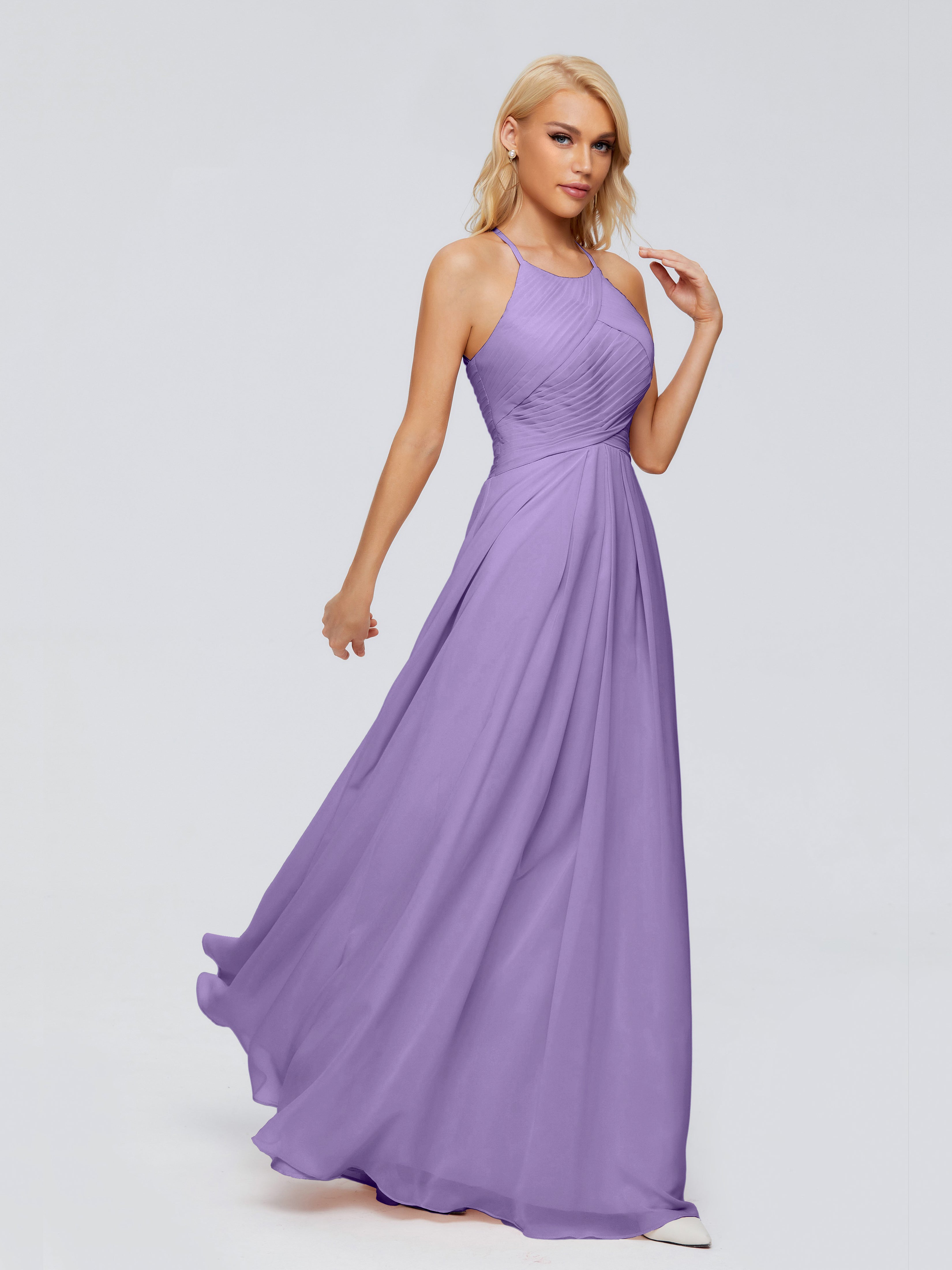 Robes De Demoiselle D'Honneur Tahiti Finley Trapèze Licou Mousseline Robes Demoiselle D'Honneur