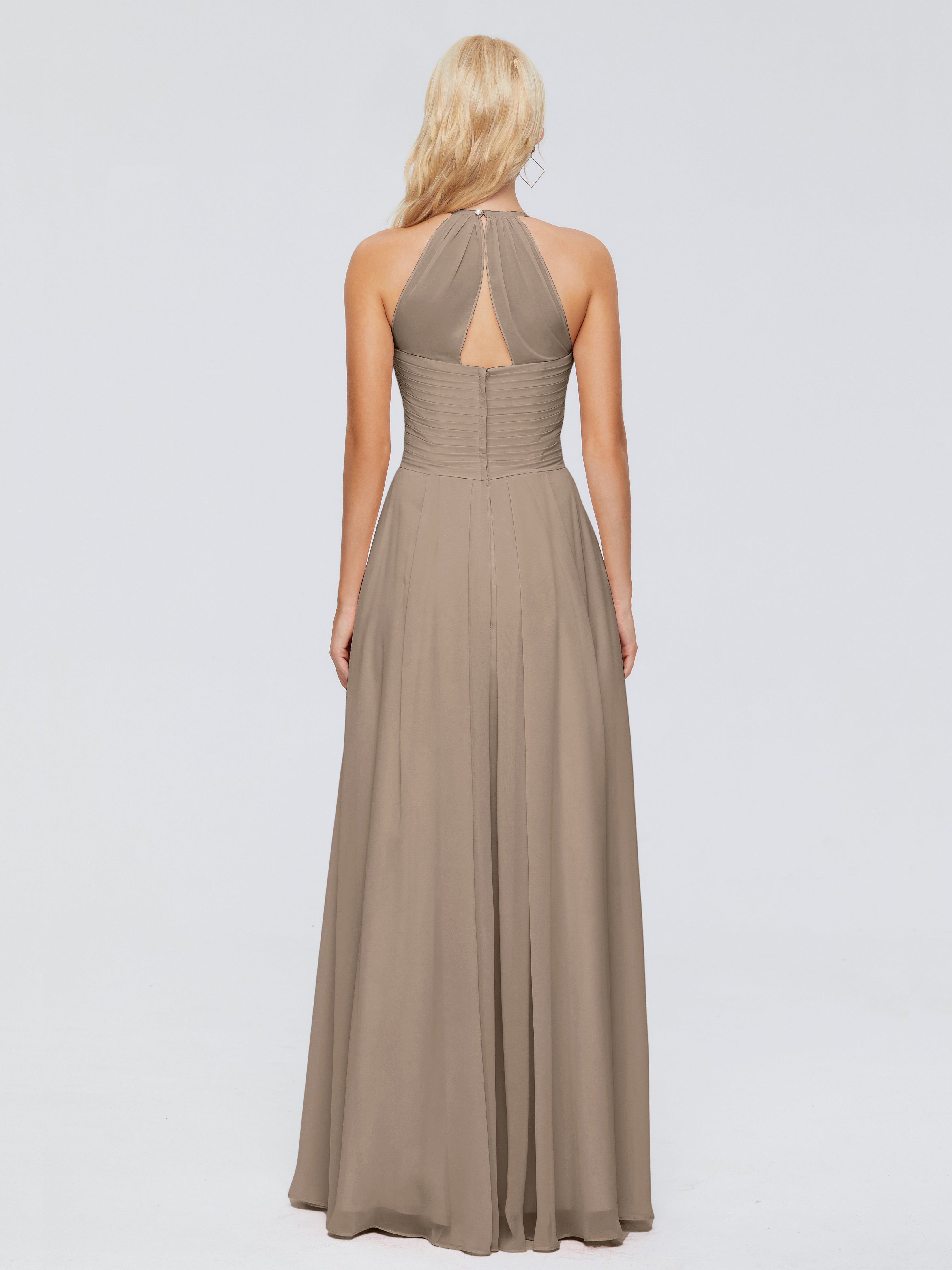 Robe Demoiselle D Honneur Taupe Finley Trapèze Licou Mousseline Robes Demoiselle D'Honneur