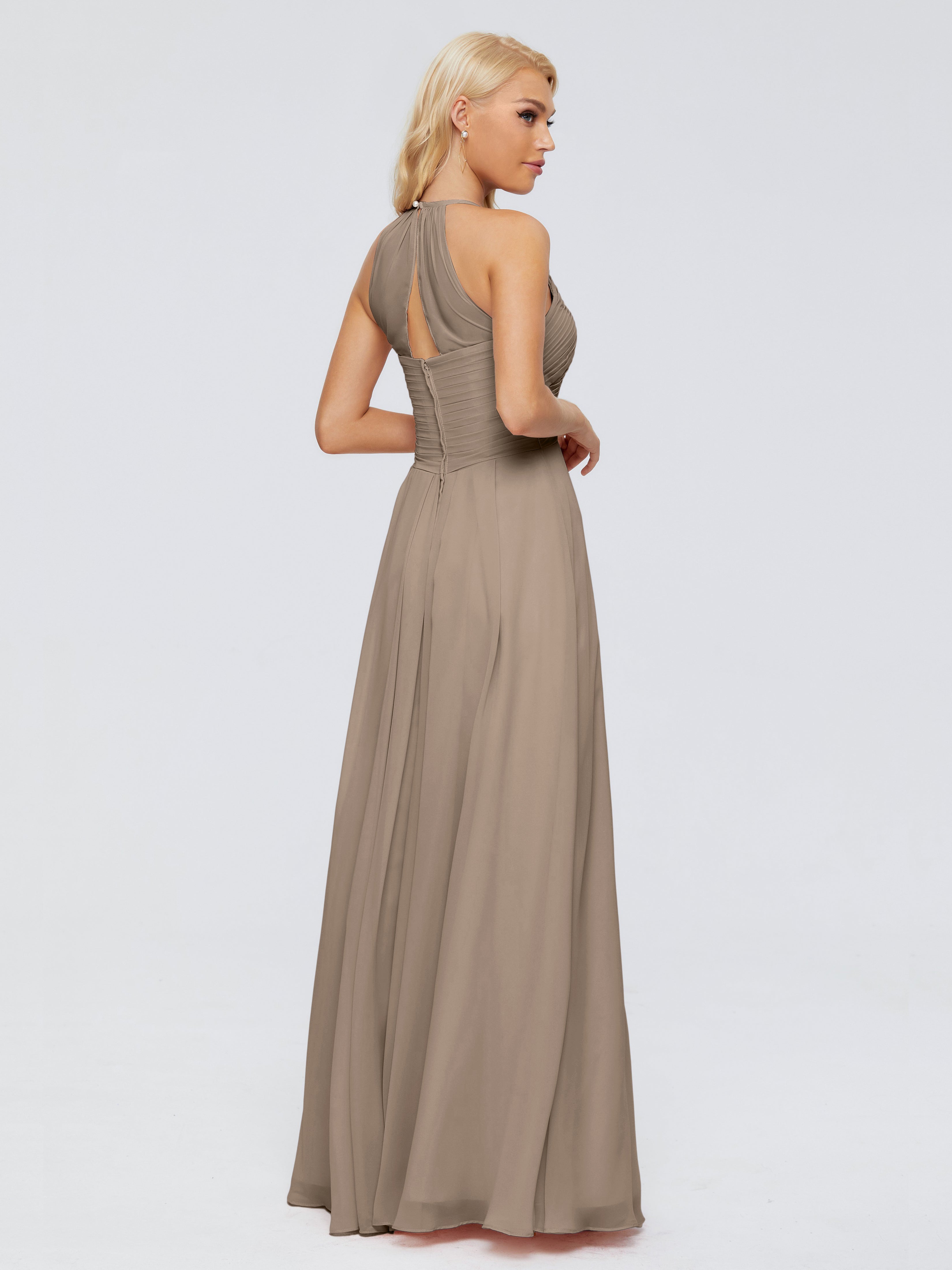 Robe Demoiselle D Honneur Taupe Finley Trapèze Licou Mousseline Robes Demoiselle D'Honneur