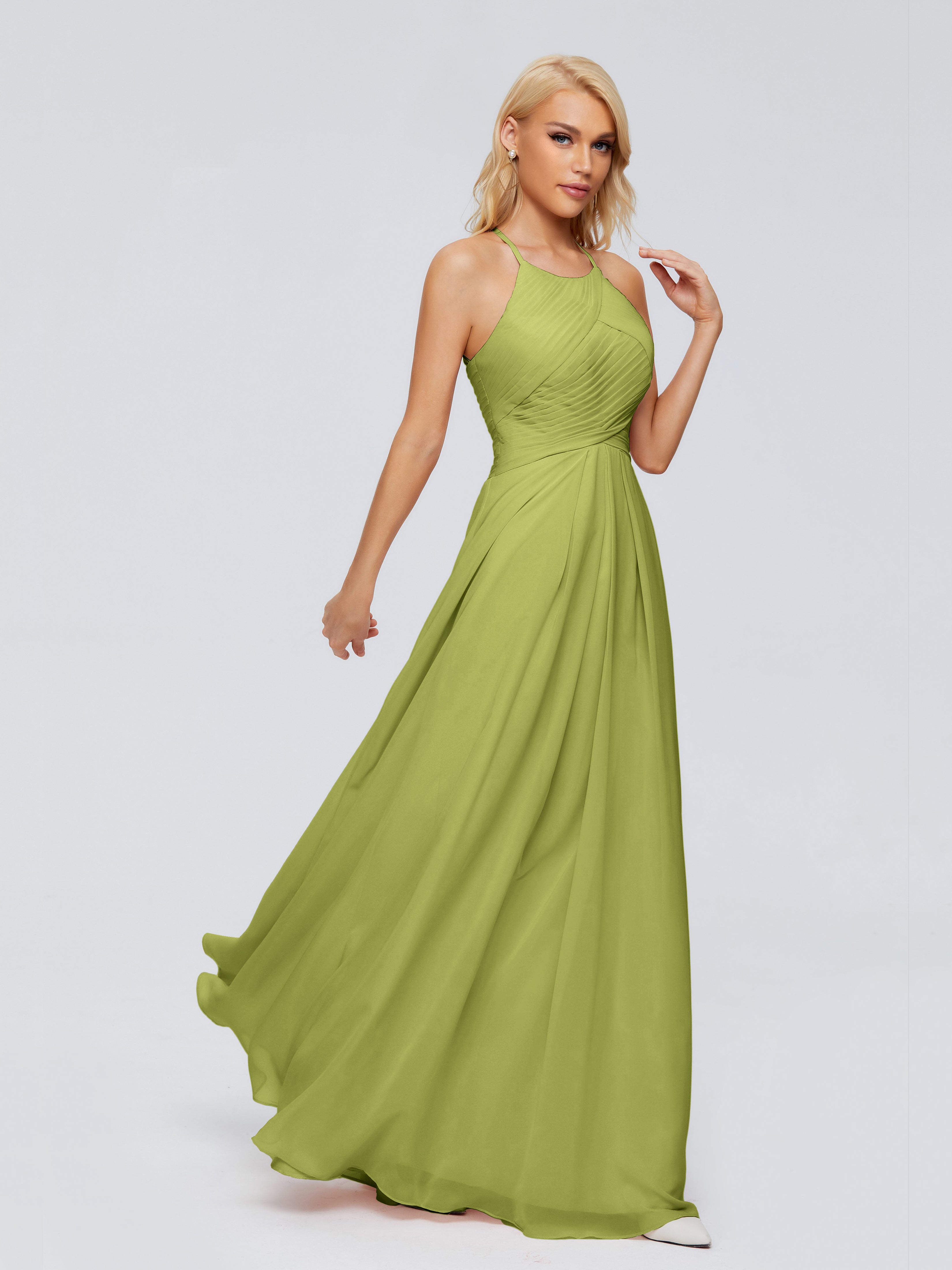 Robes De Demoiselle D'Honneur Trèfle Finley Trapèze Licou Mousseline Robes Demoiselle D'Honneur