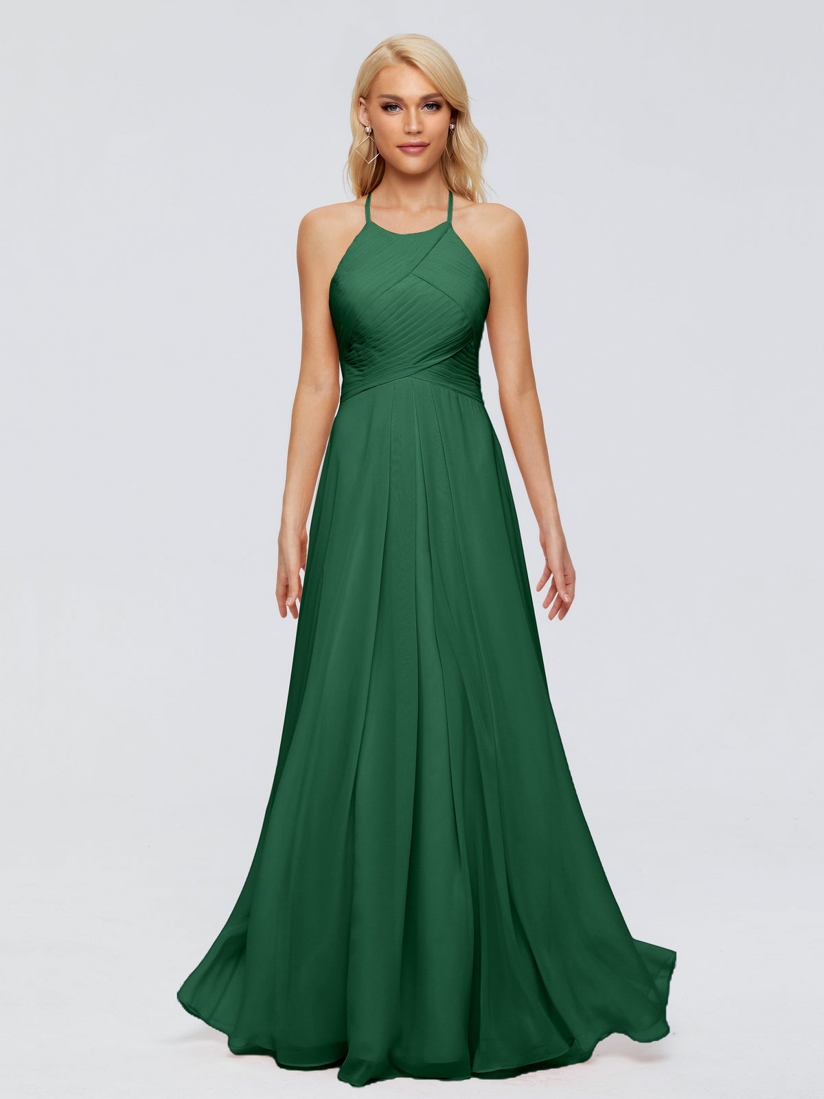 Demoiselle D'Honneur Vert Foncé Finley Trapèze Licou Mousseline Robes Demoiselle D'Honneur