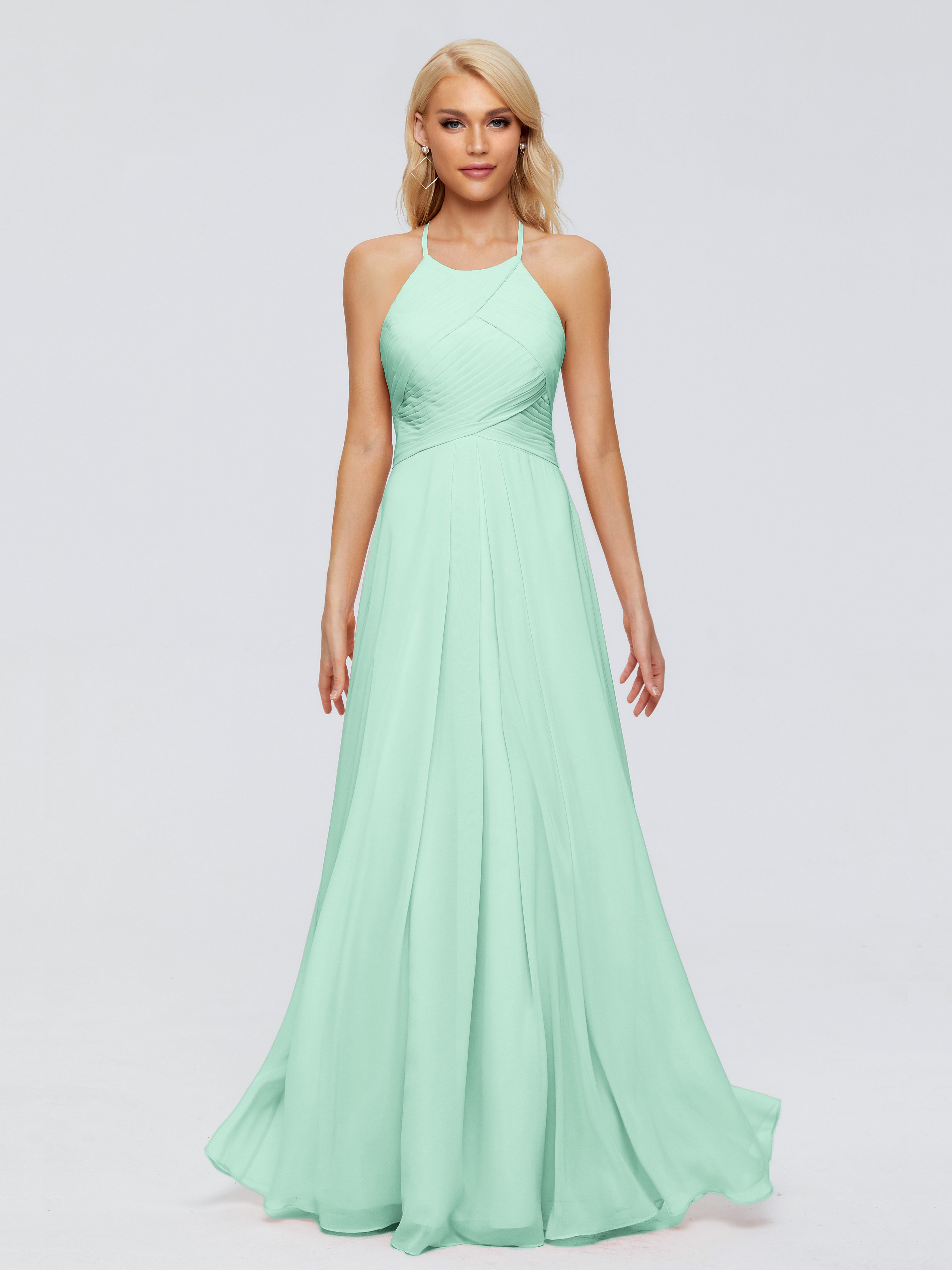 Robe Vert Menthe Demoiselle D Honneur Finley Trapèze Licou Mousseline Robes Demoiselle D'Honneur