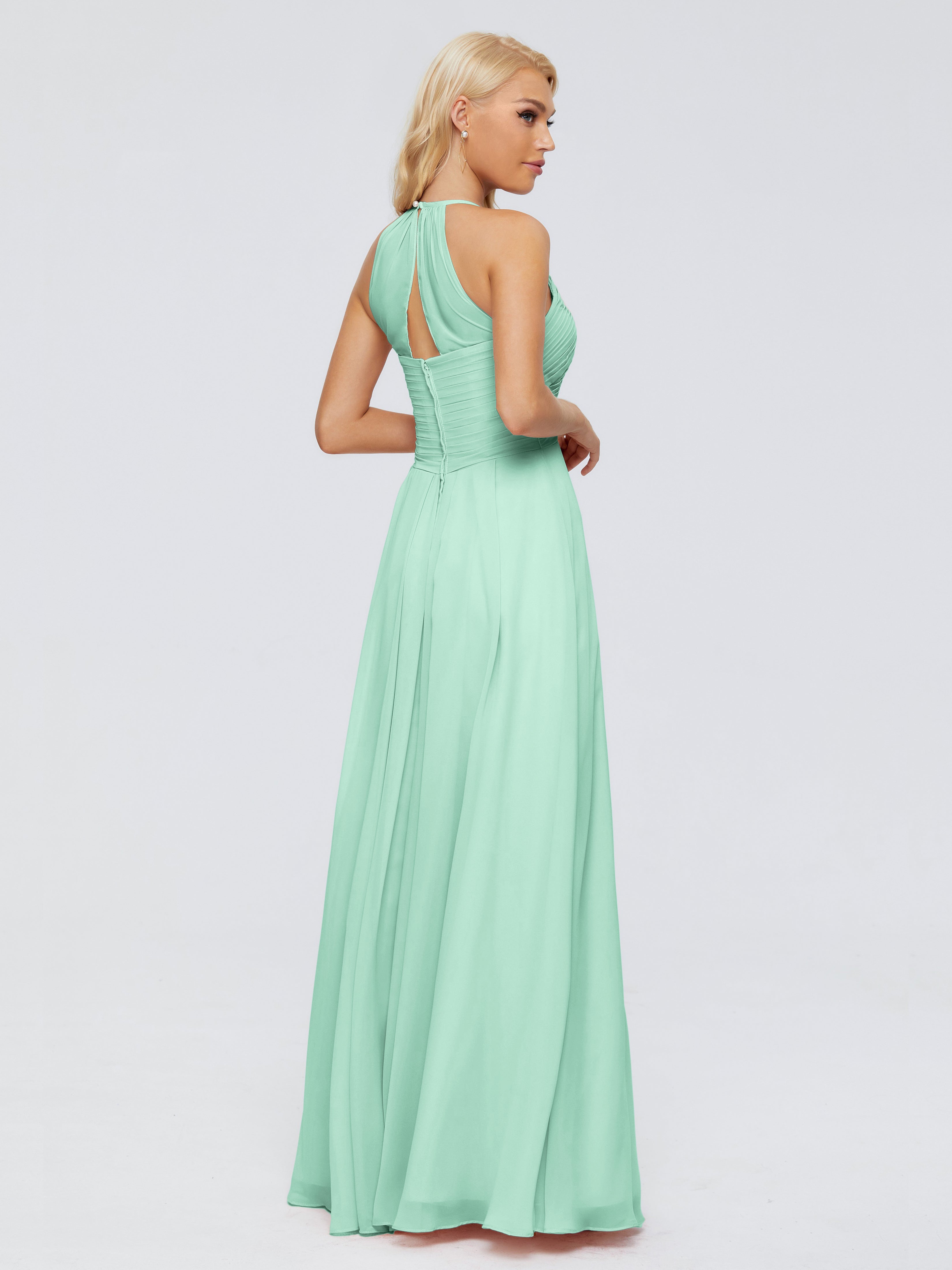 Robe Vert Menthe Demoiselle D Honneur Finley Trapèze Licou Mousseline Robes Demoiselle D'Honneur