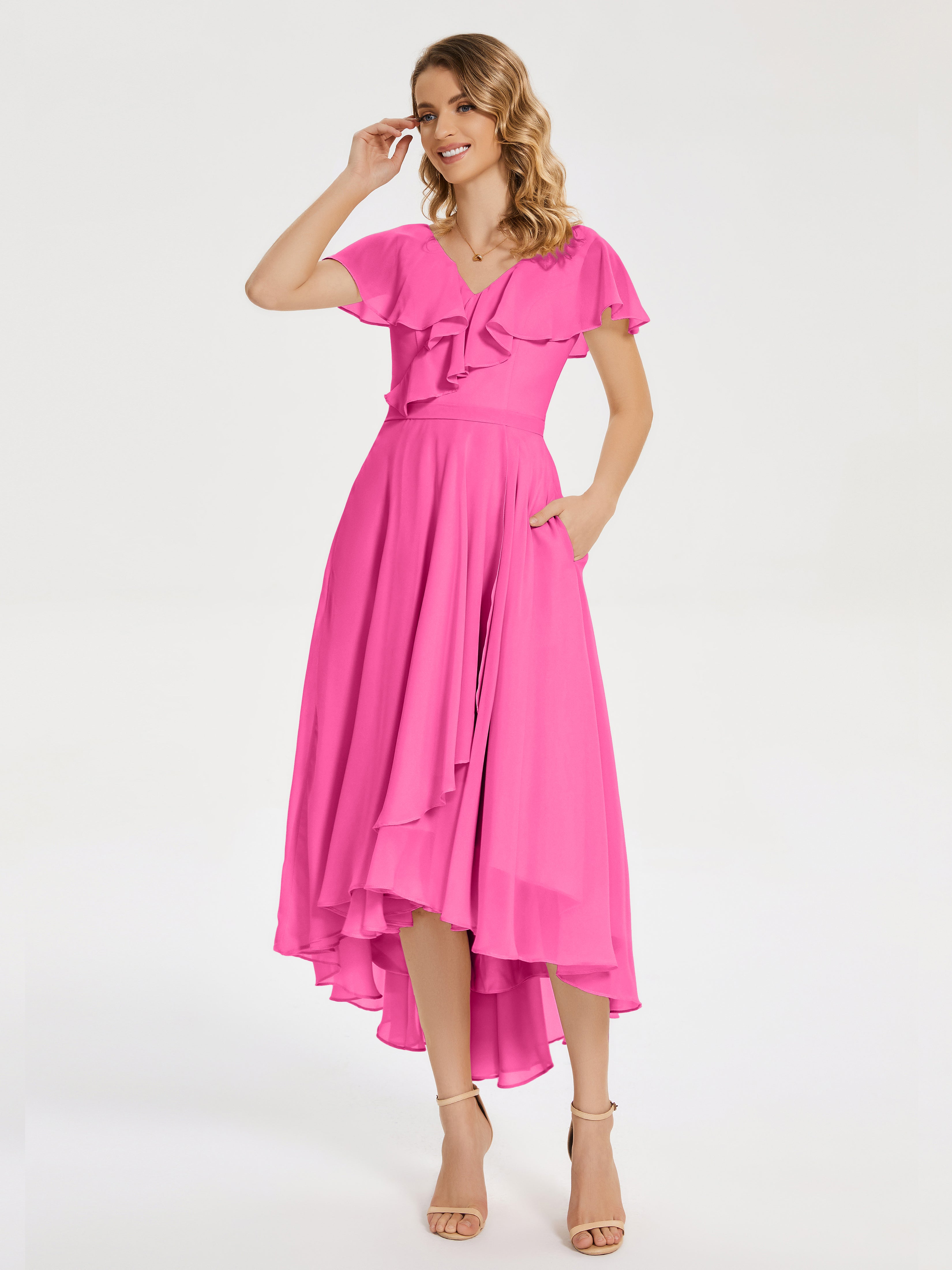 Robe Demoiselle D Honneur Azalée Col V Asymétrique Robes Demoiselle D'Honneur À Volants
