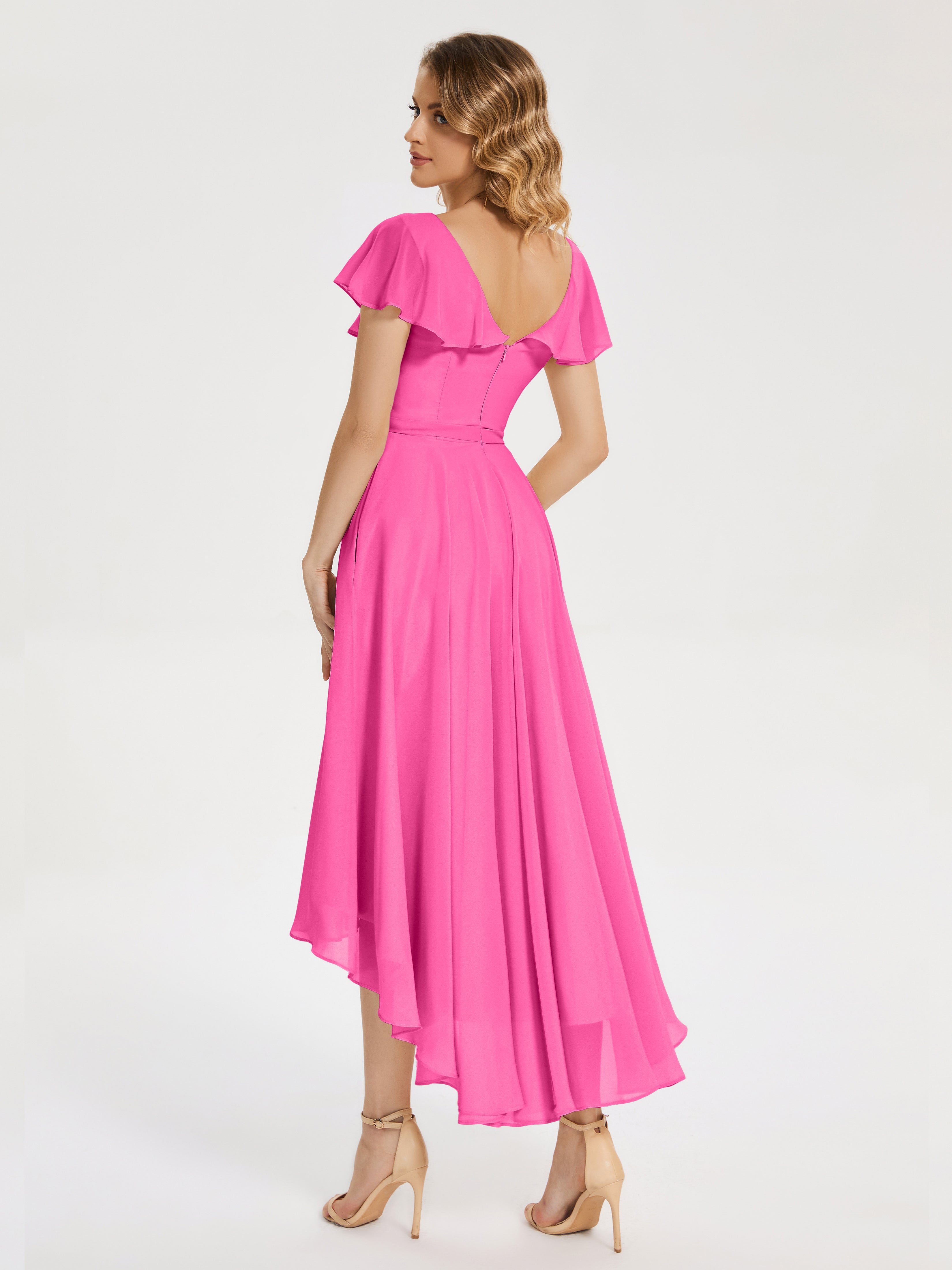 Robe Demoiselle D Honneur Azalée Col V Asymétrique Robes Demoiselle D'Honneur À Volants