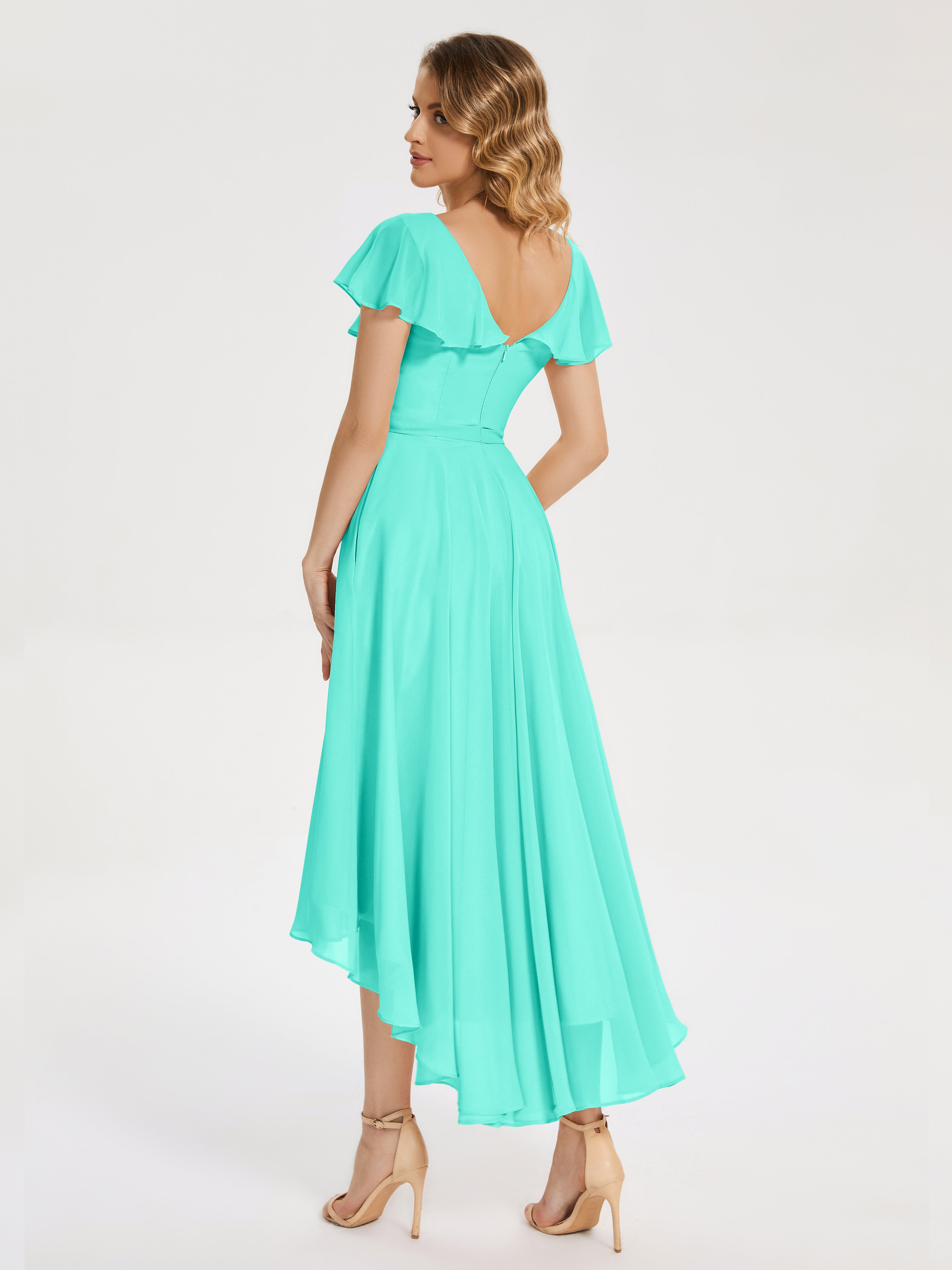 Robes De Demoiselle D'Honneur Spa Col V Asymétrique Robes Demoiselle D'Honneur À Volants