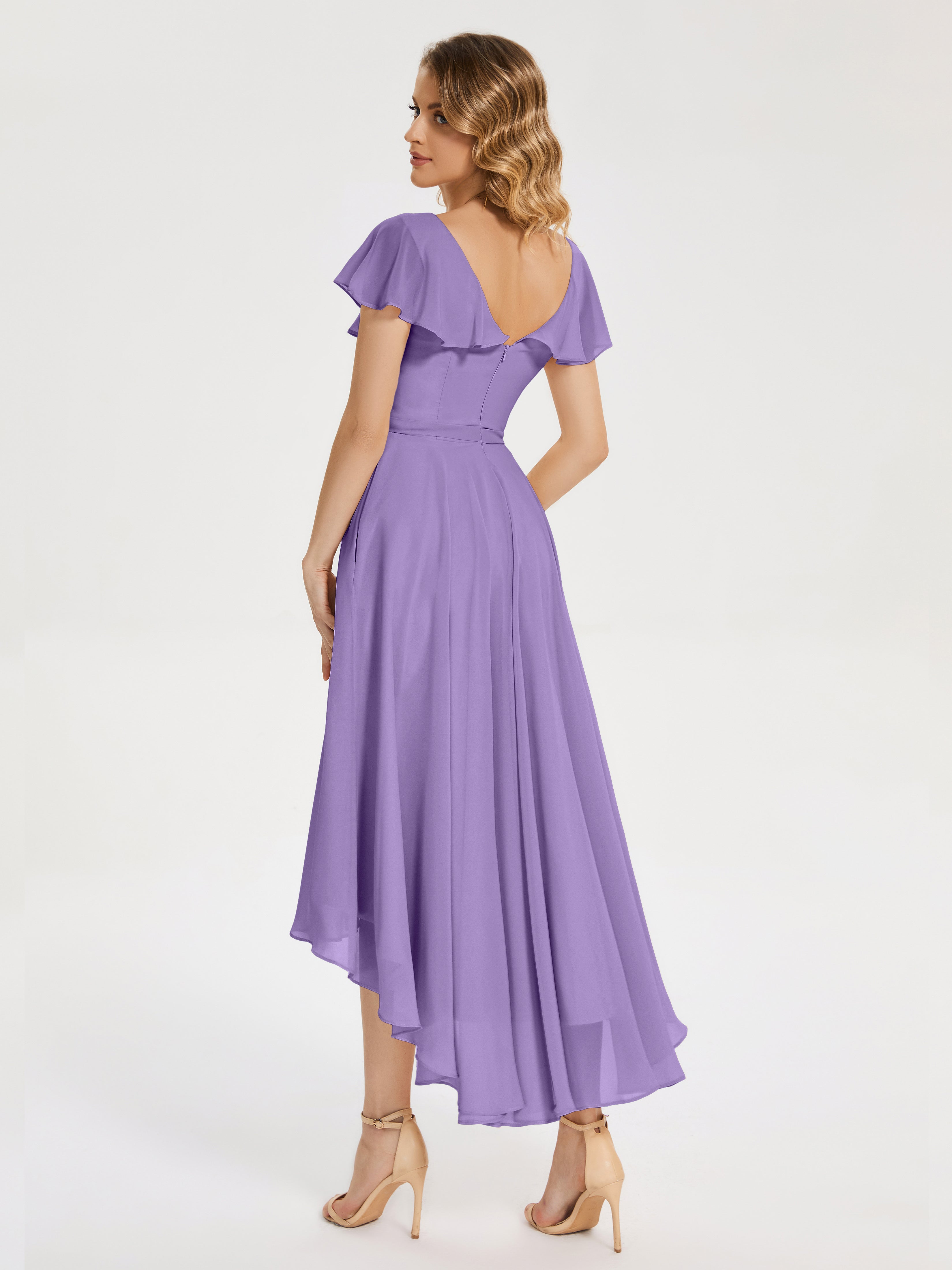 Robes De Demoiselle D'Honneur Tahiti Col V Asymétrique Robes Demoiselle D'Honneur À Volants