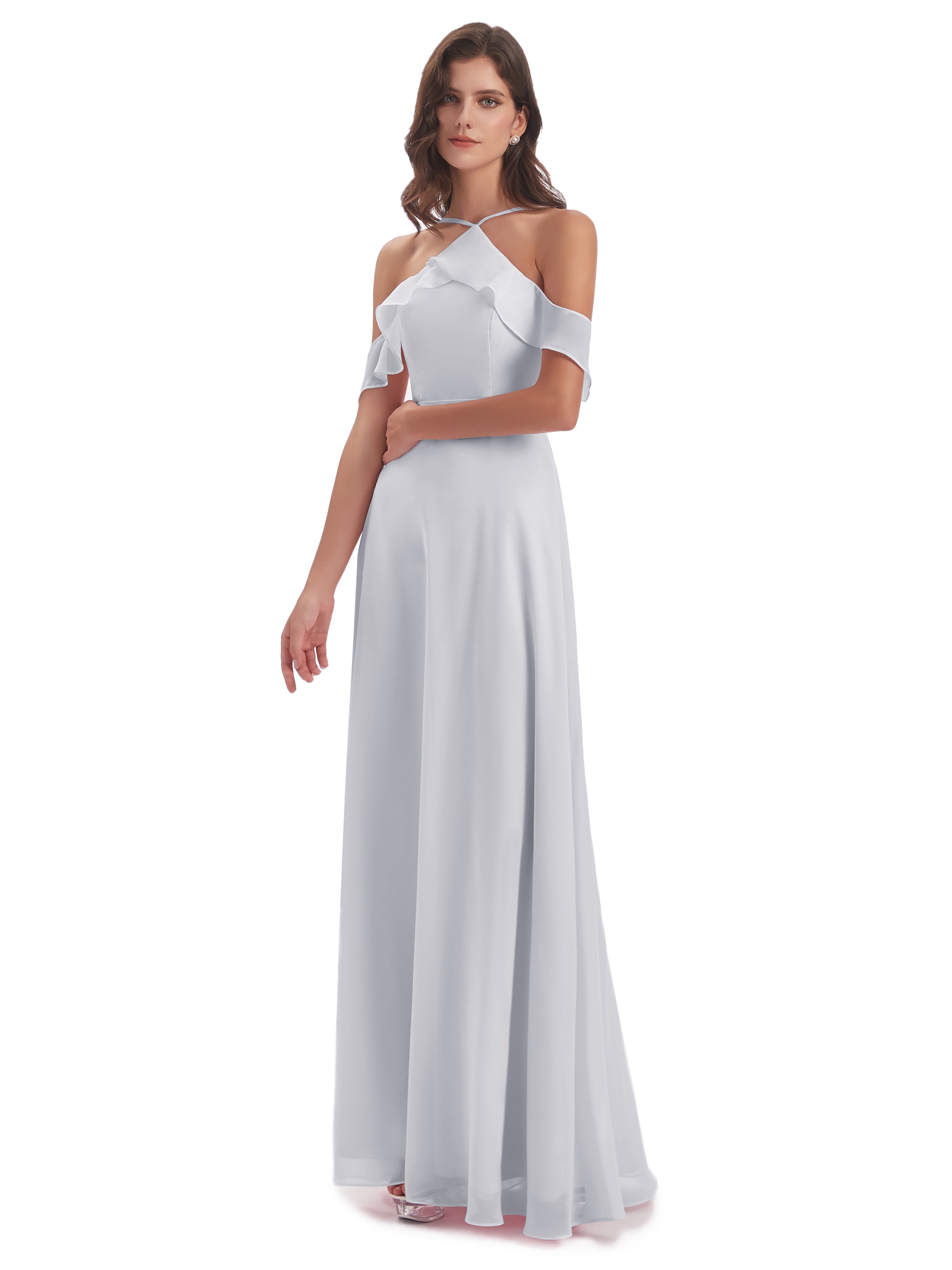 Robe De Demoiselle D Honneur Blanche Fourreau/Colonne Hors-La-Épaule Mousseline Robes Demoiselle D'Honneur