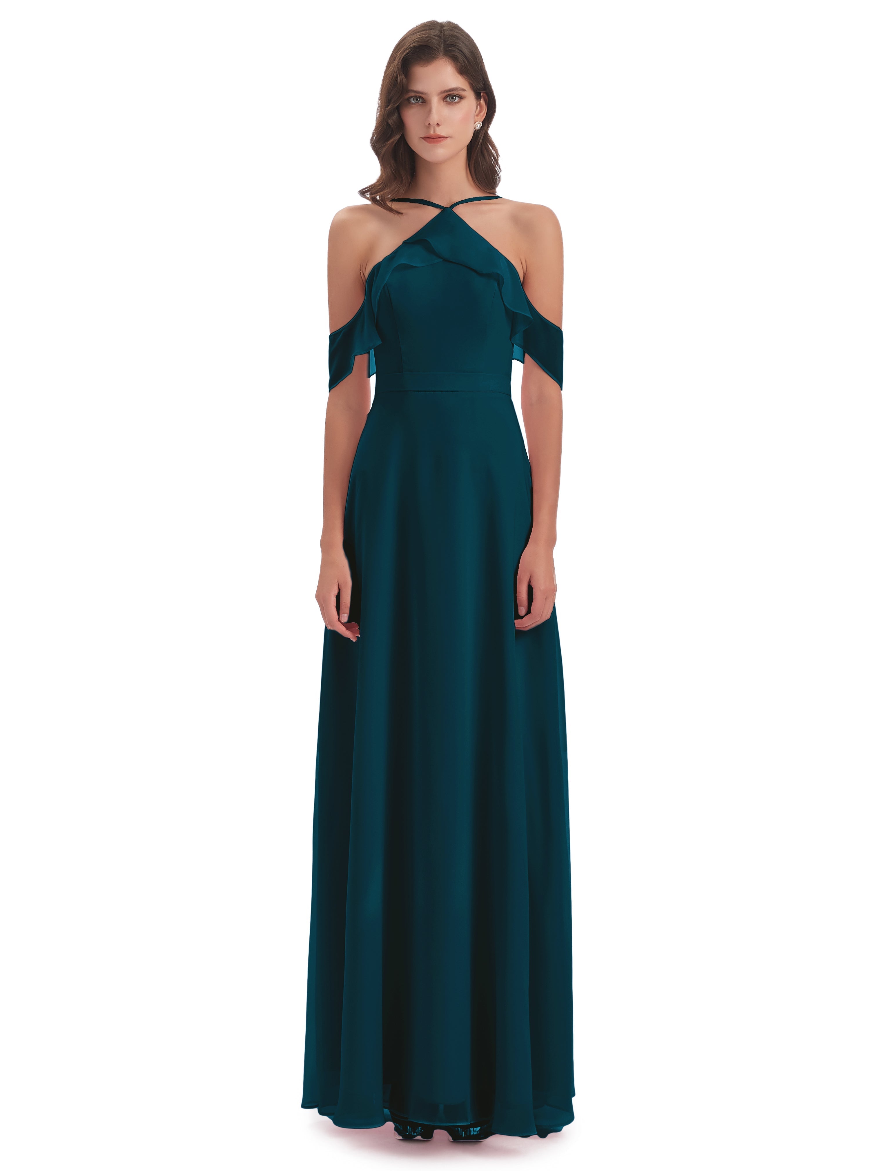 Robes De Demoiselle D'Honneur Bleu Encre Fourreau/Colonne Hors-La-Épaule Mousseline Robes Demoiselle D'Honneur