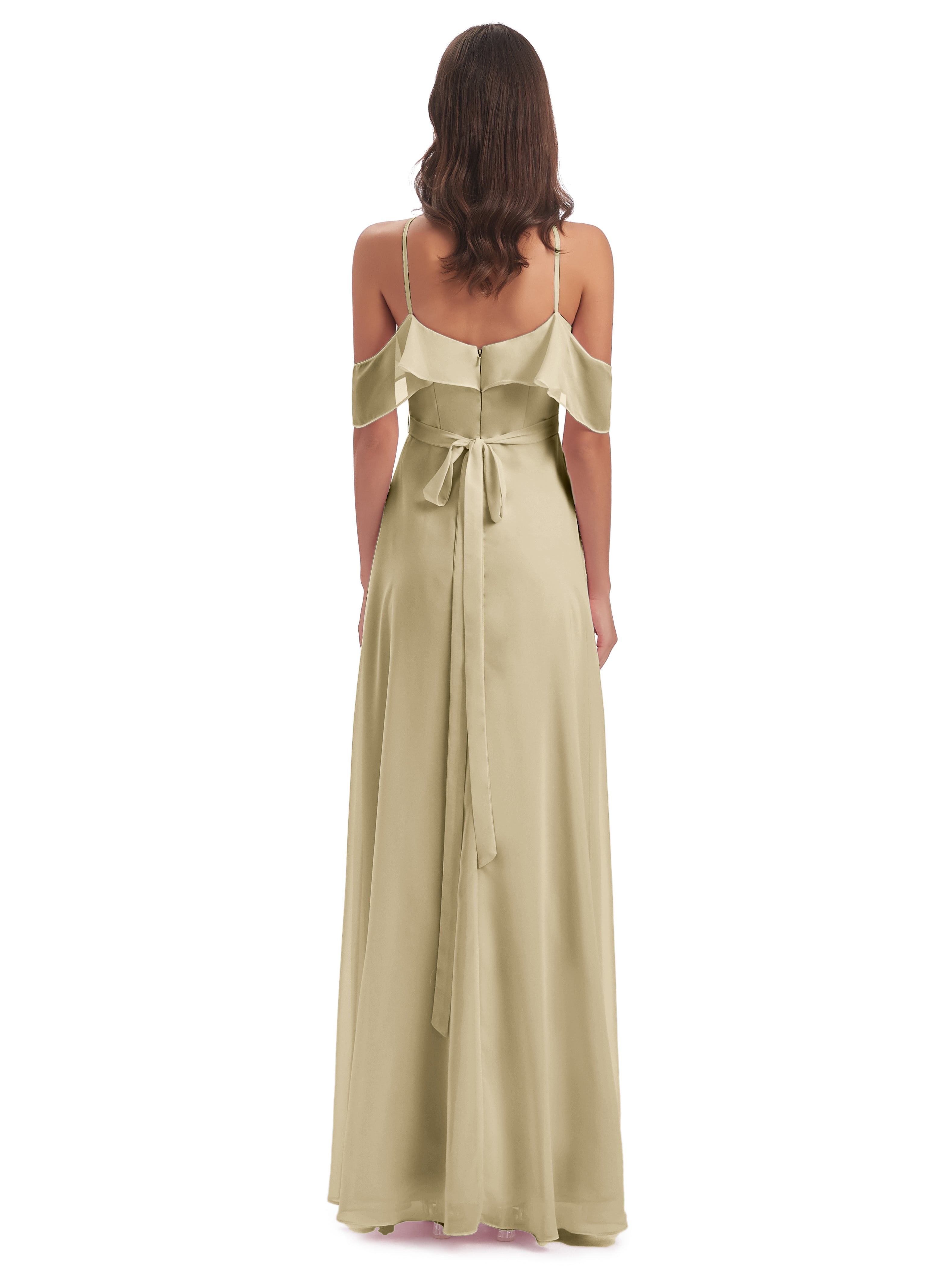 Robe Champagne Demoiselle D Honneur Fourreau/Colonne Hors-La-Épaule Mousseline Robes Demoiselle D'Honneur