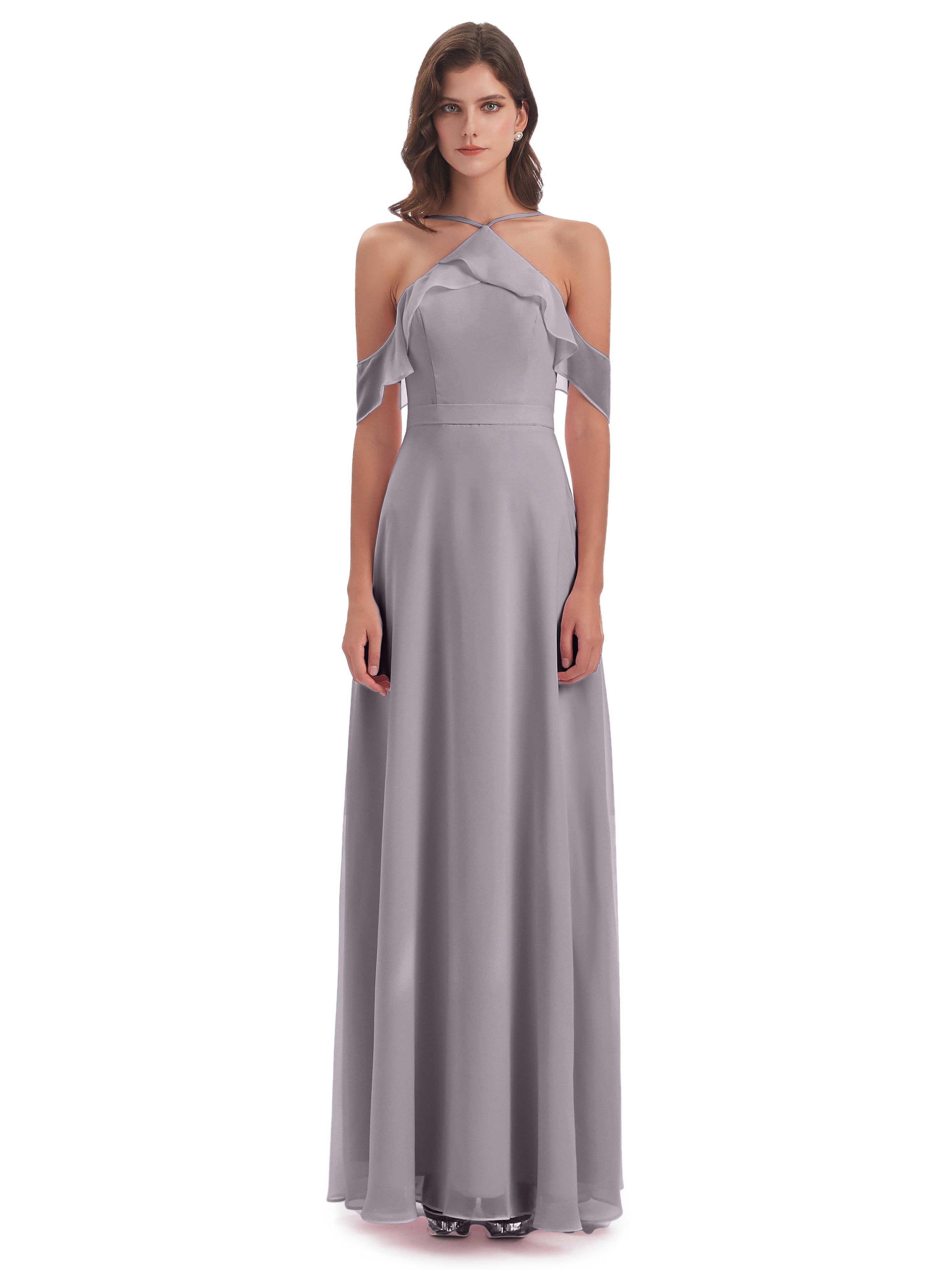 Robes De Demoiselle D'Honneur Couleur Crépuscule Fourreau/Colonne Hors-La-Épaule Mousseline Robes Demoiselle D'Honneur