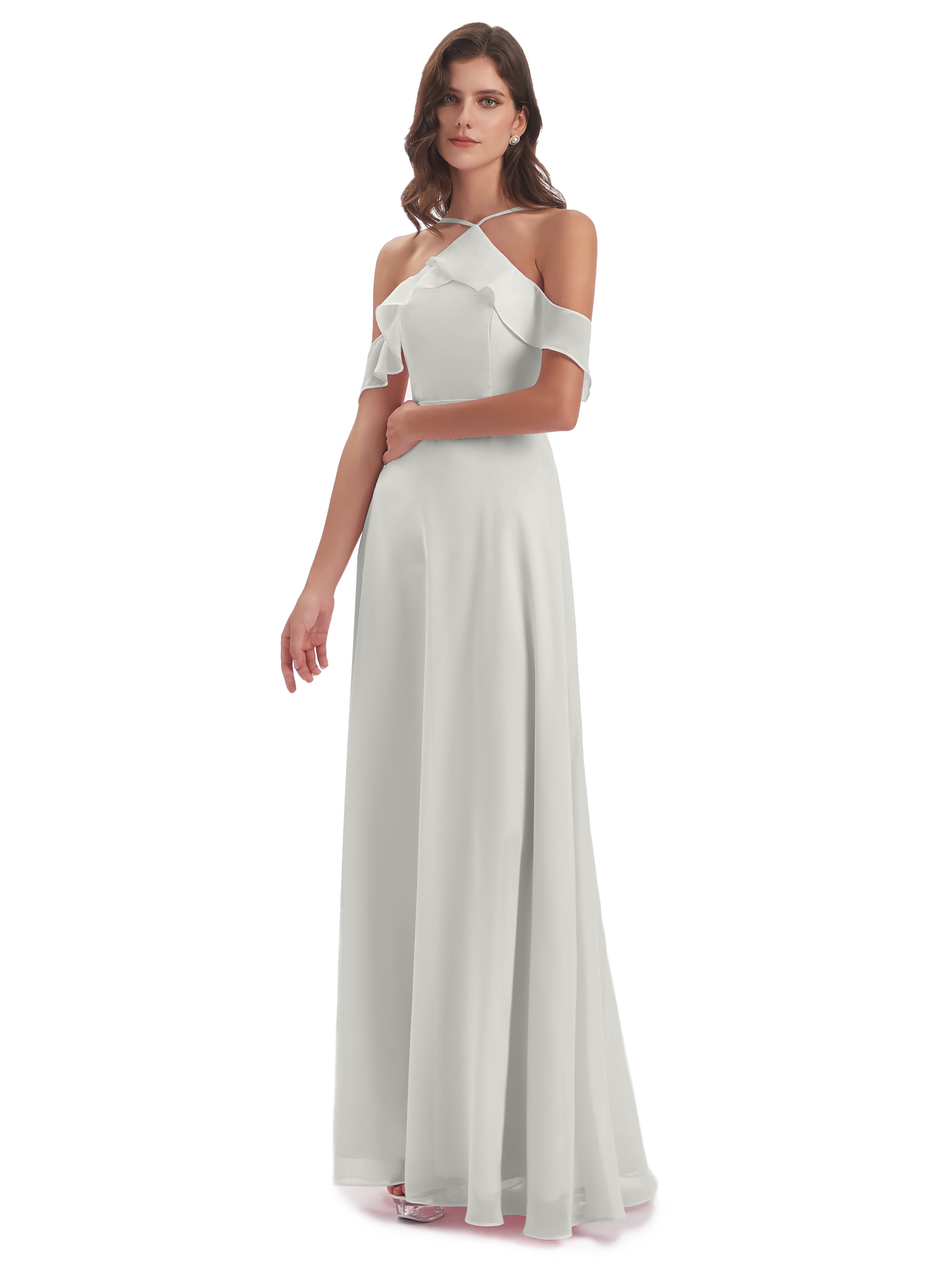 Robe Demoiselle D Honneur Ivoire Fourreau/Colonne Hors-La-Épaule Mousseline Robes Demoiselle D'Honneur