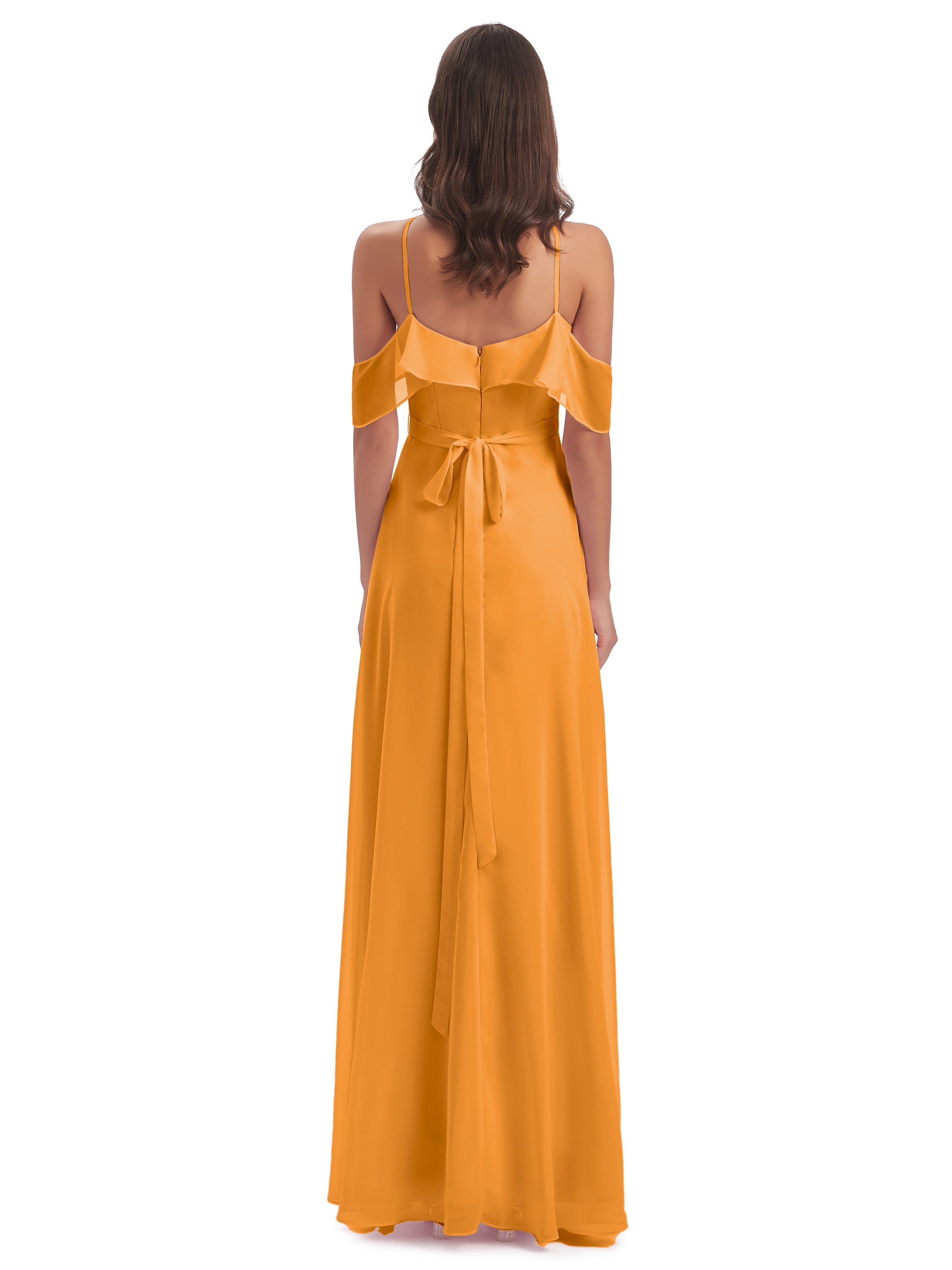 Robes De Demoiselle D'Honneur Mandarine Fourreau/Colonne Hors-La-Épaule Mousseline Robes Demoiselle D'Honneur