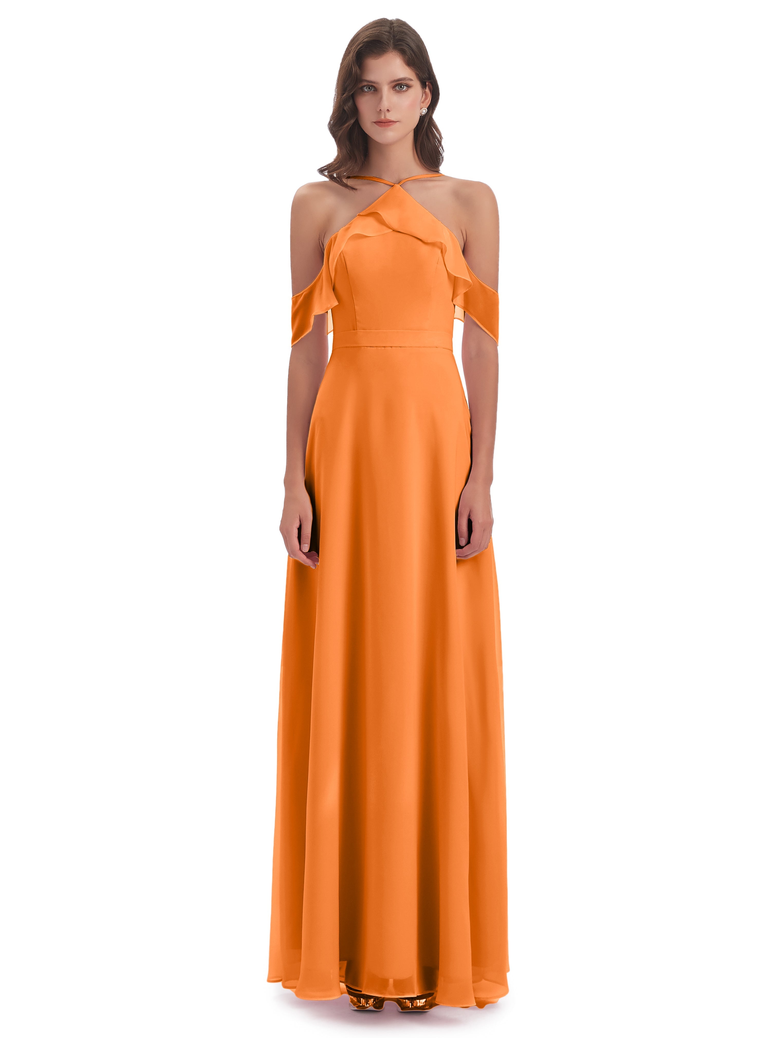 Robe Demoiselle Dhonneur Orange Fourreau/Colonne Hors-La-Épaule Mousseline Robes Demoiselle D'Honneur