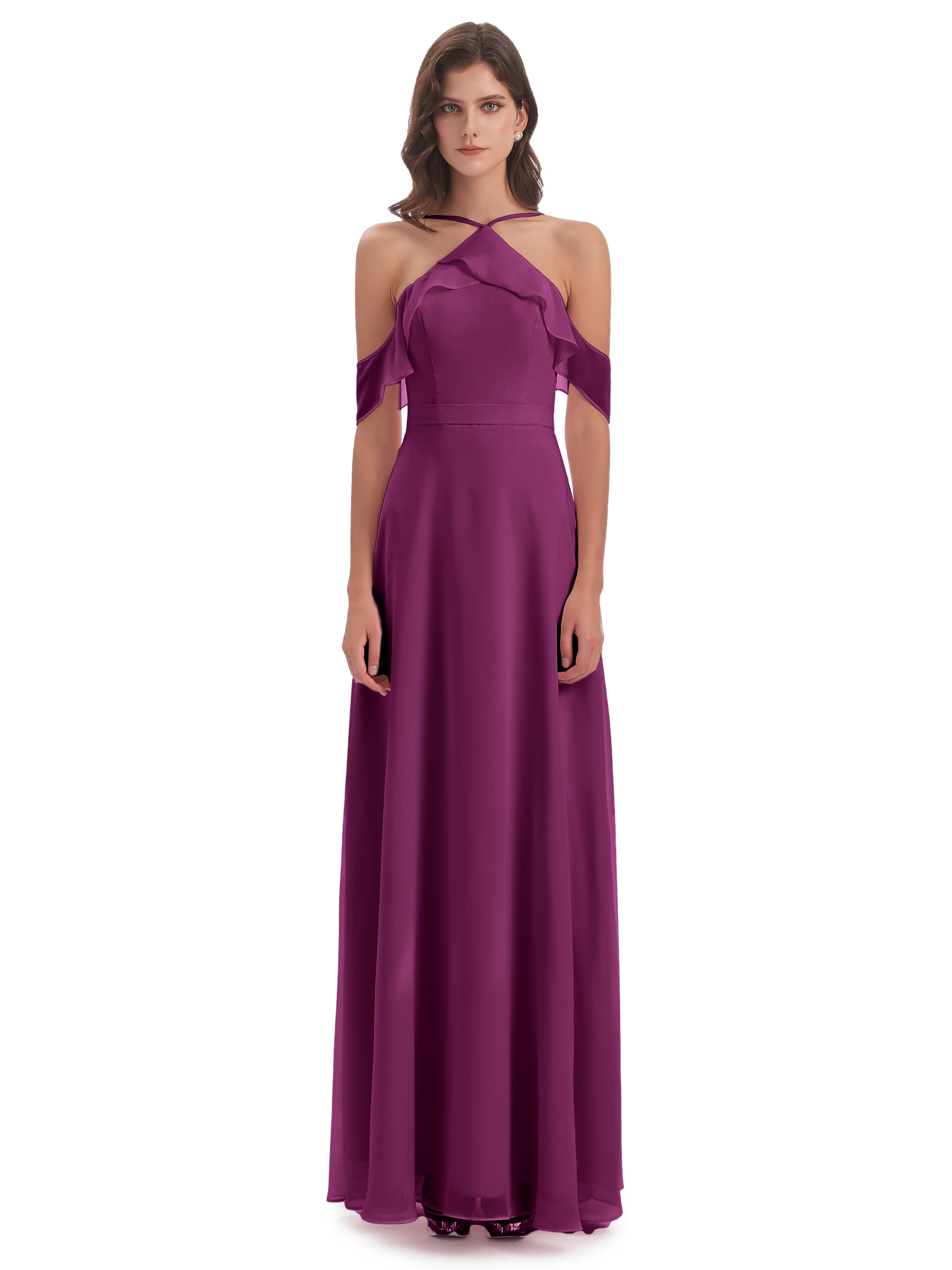 Robes De Demoiselle D'Honneur Orchidée Fourreau/Colonne Hors-La-Épaule Mousseline Robes Demoiselle D'Honneur