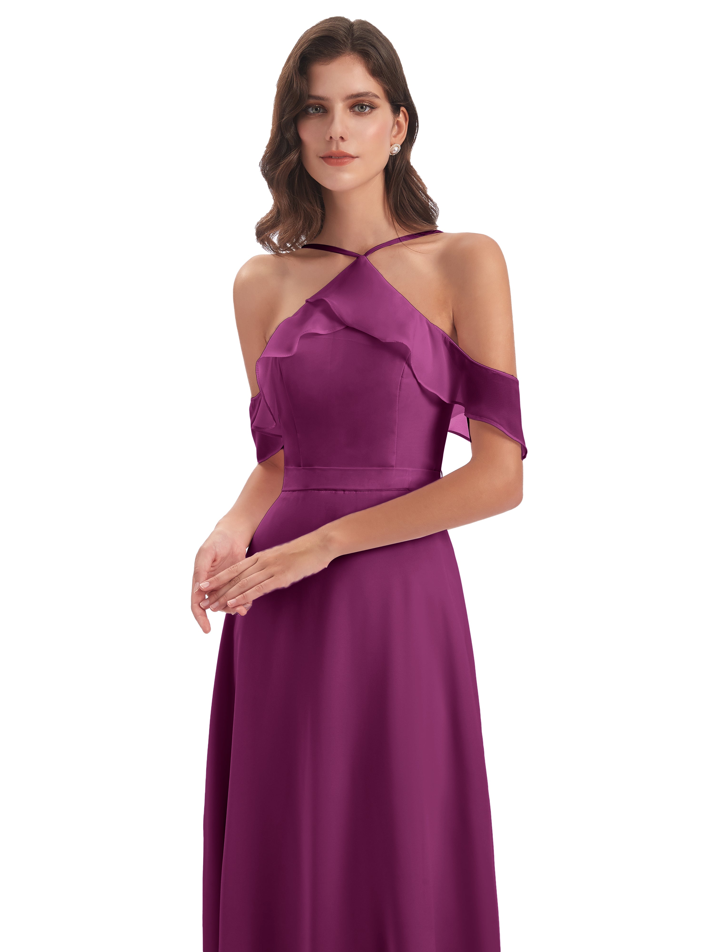 Robes De Demoiselle D'Honneur Orchidée Fourreau/Colonne Hors-La-Épaule Mousseline Robes Demoiselle D'Honneur