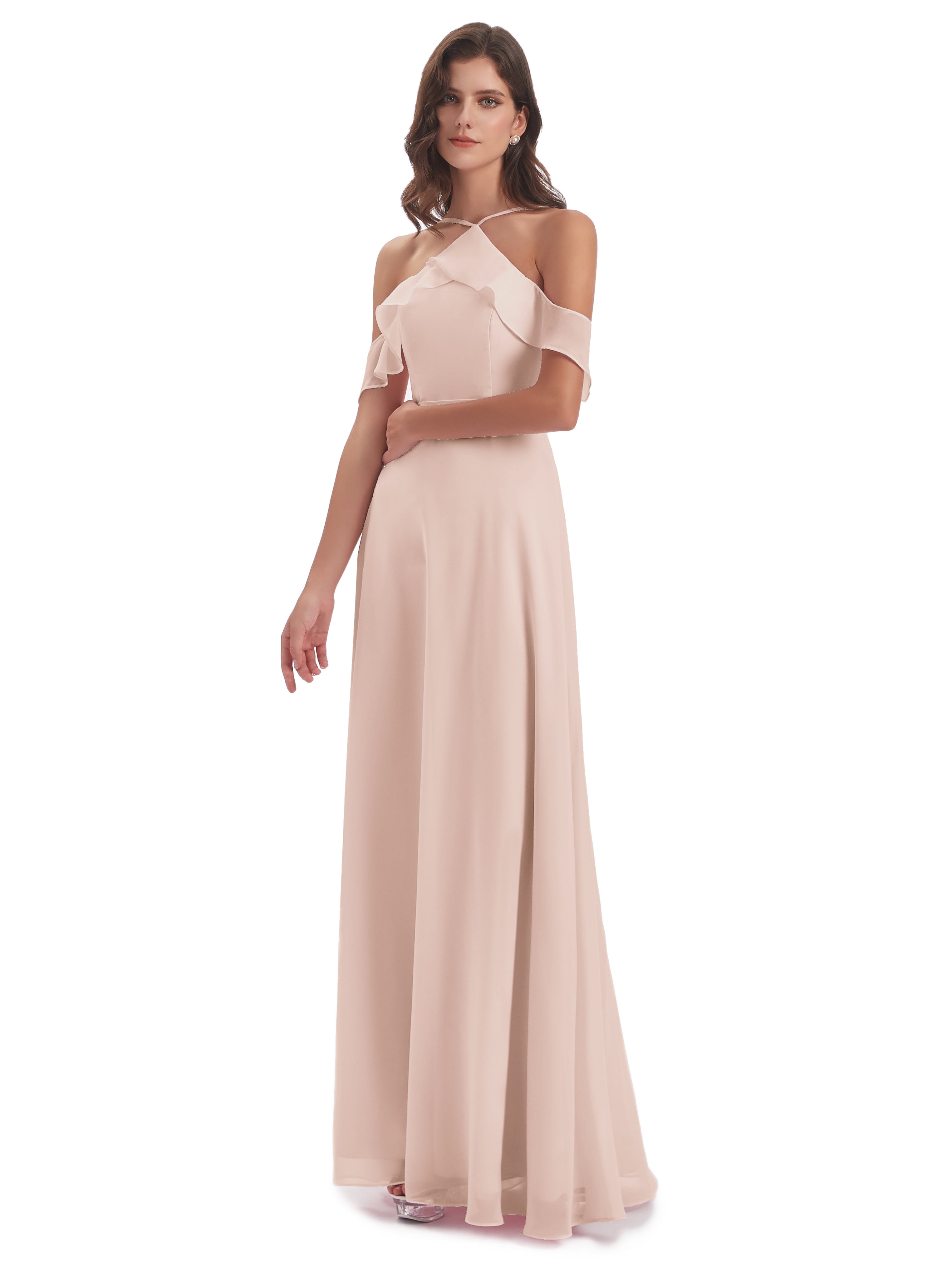 Robe Demoiselle D Honneur Rose Perle Fourreau/Colonne Hors-La-Épaule Mousseline Robes Demoiselle D'Honneur