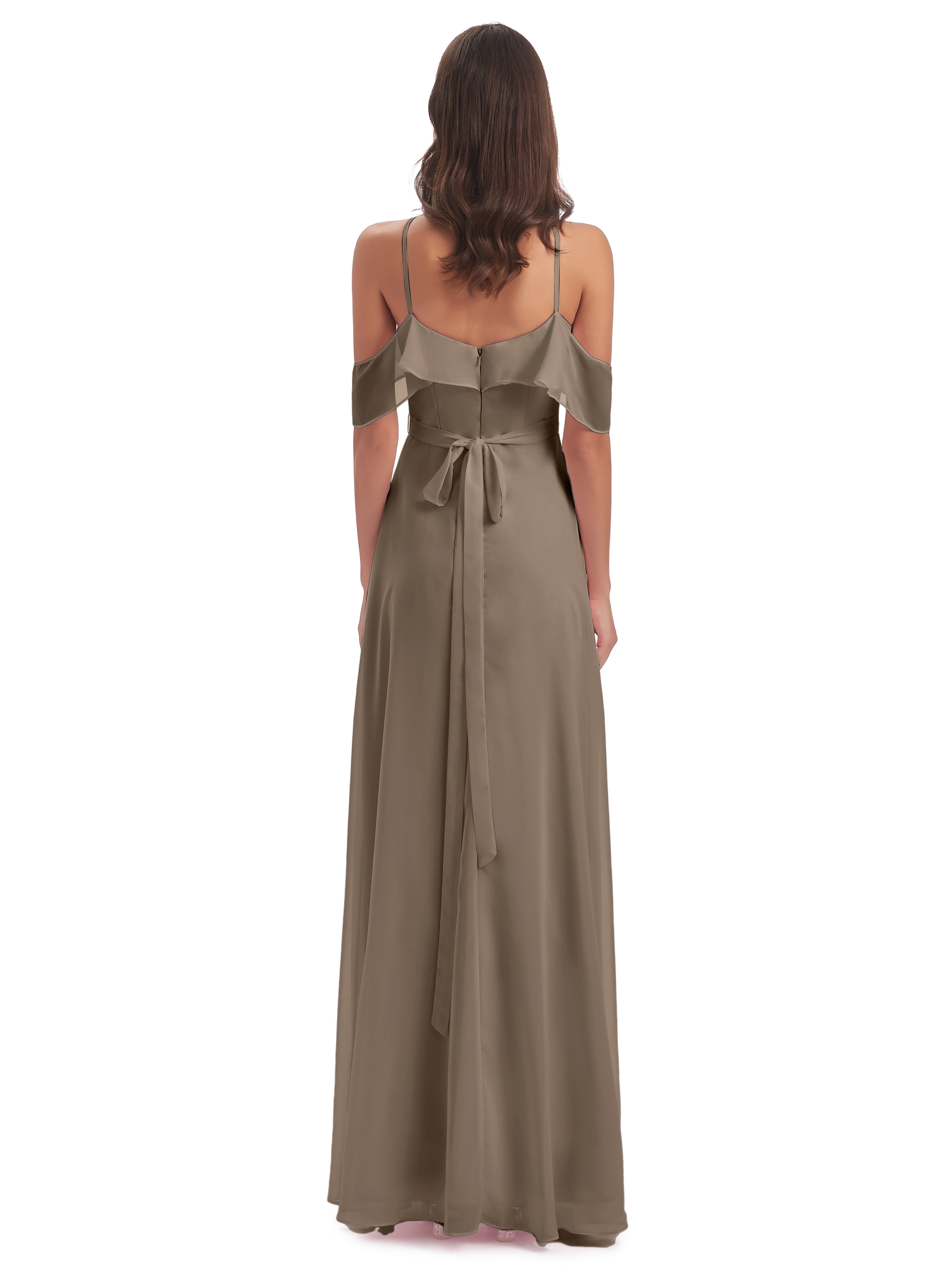 Robe Ceremonie Taupe Fourreau/Colonne Hors-La-Épaule Mousseline Robes Demoiselle D'Honneur