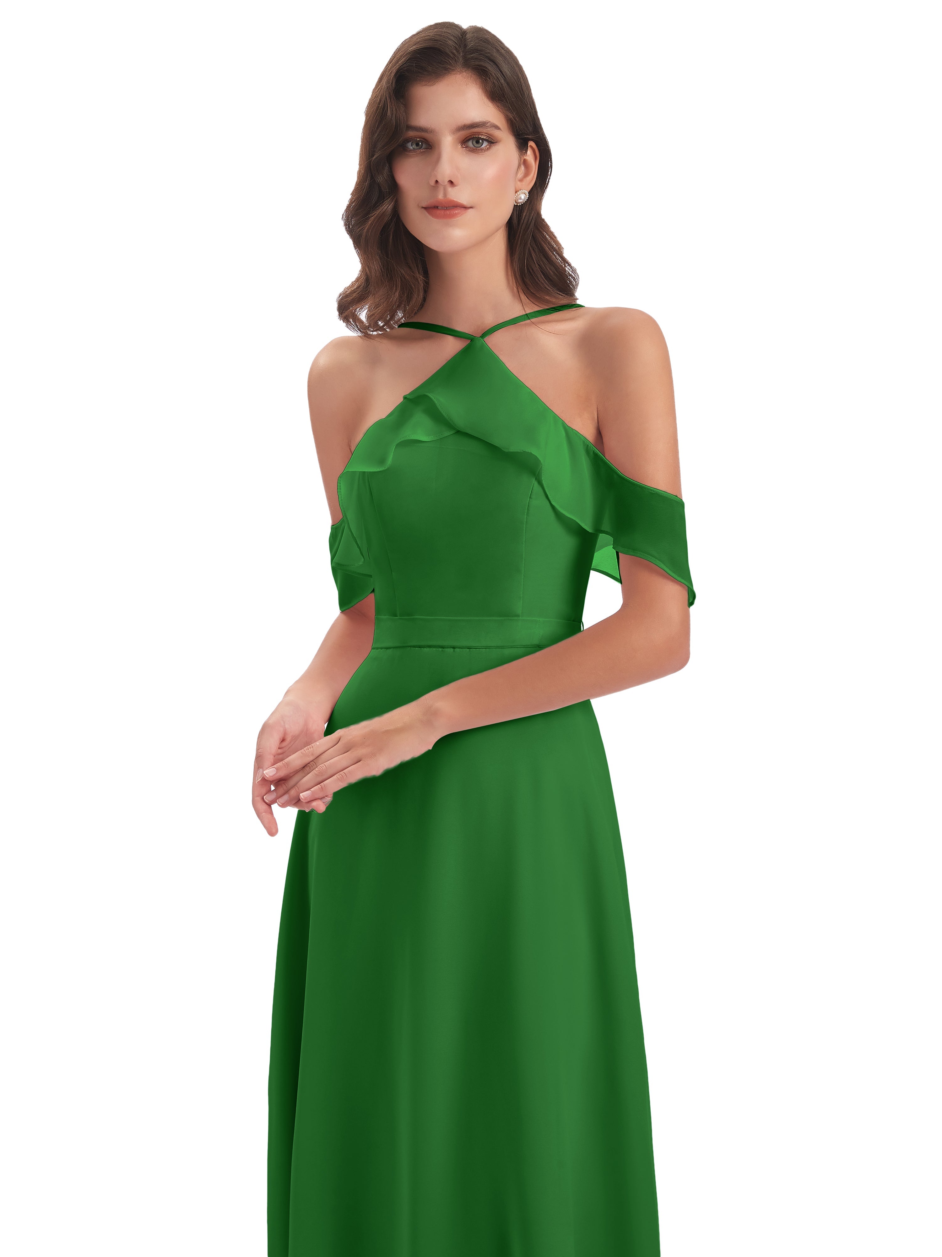 Robe Demoiselle D Honneur Verte Fourreau/Colonne Hors-La-Épaule Mousseline Robes Demoiselle D'Honneur