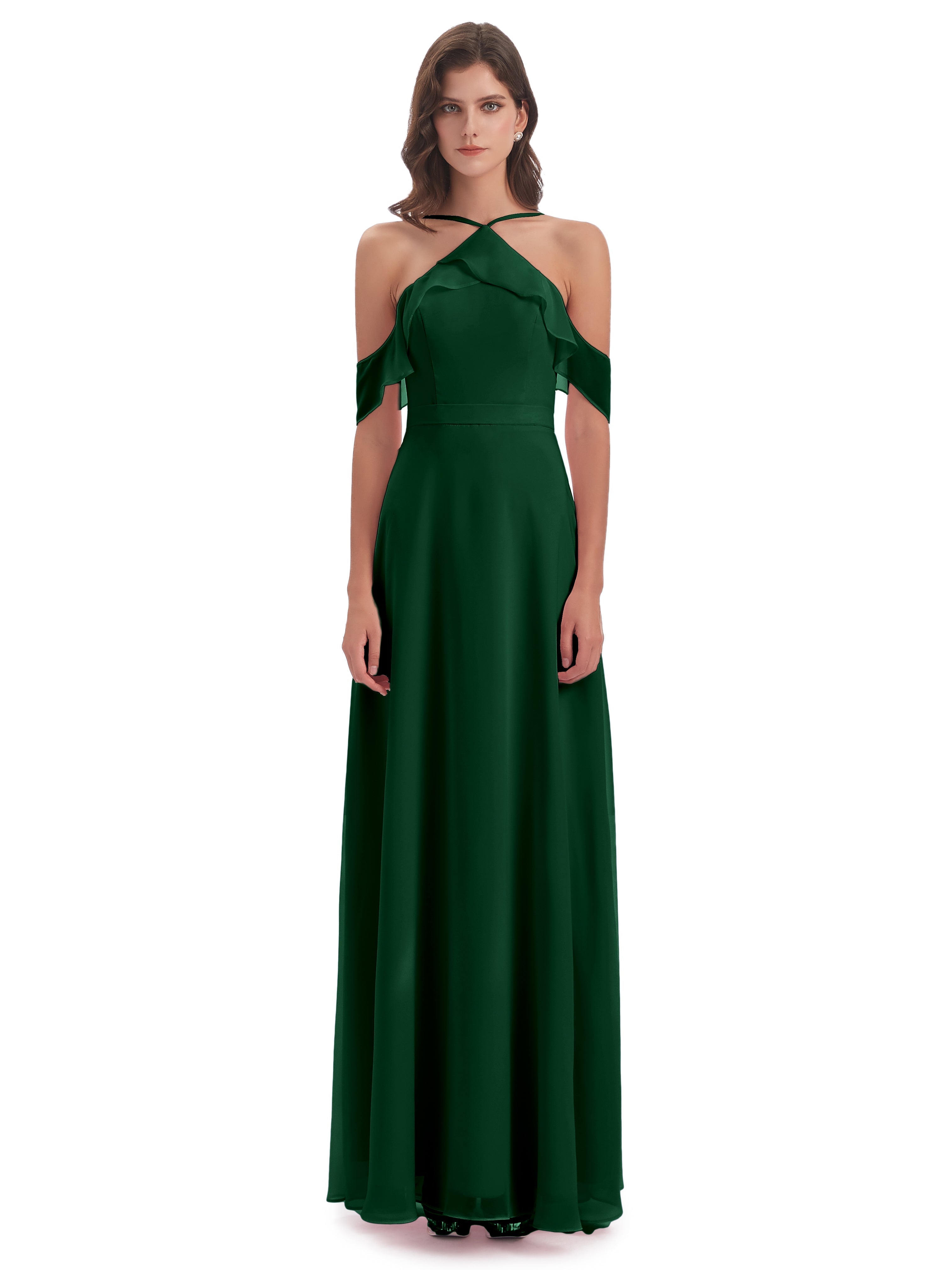 Robes De Demoiselle D'Honneur Vert Foncé Fourreau/Colonne Hors-La-Épaule Mousseline Robes Demoiselle D'Honneur