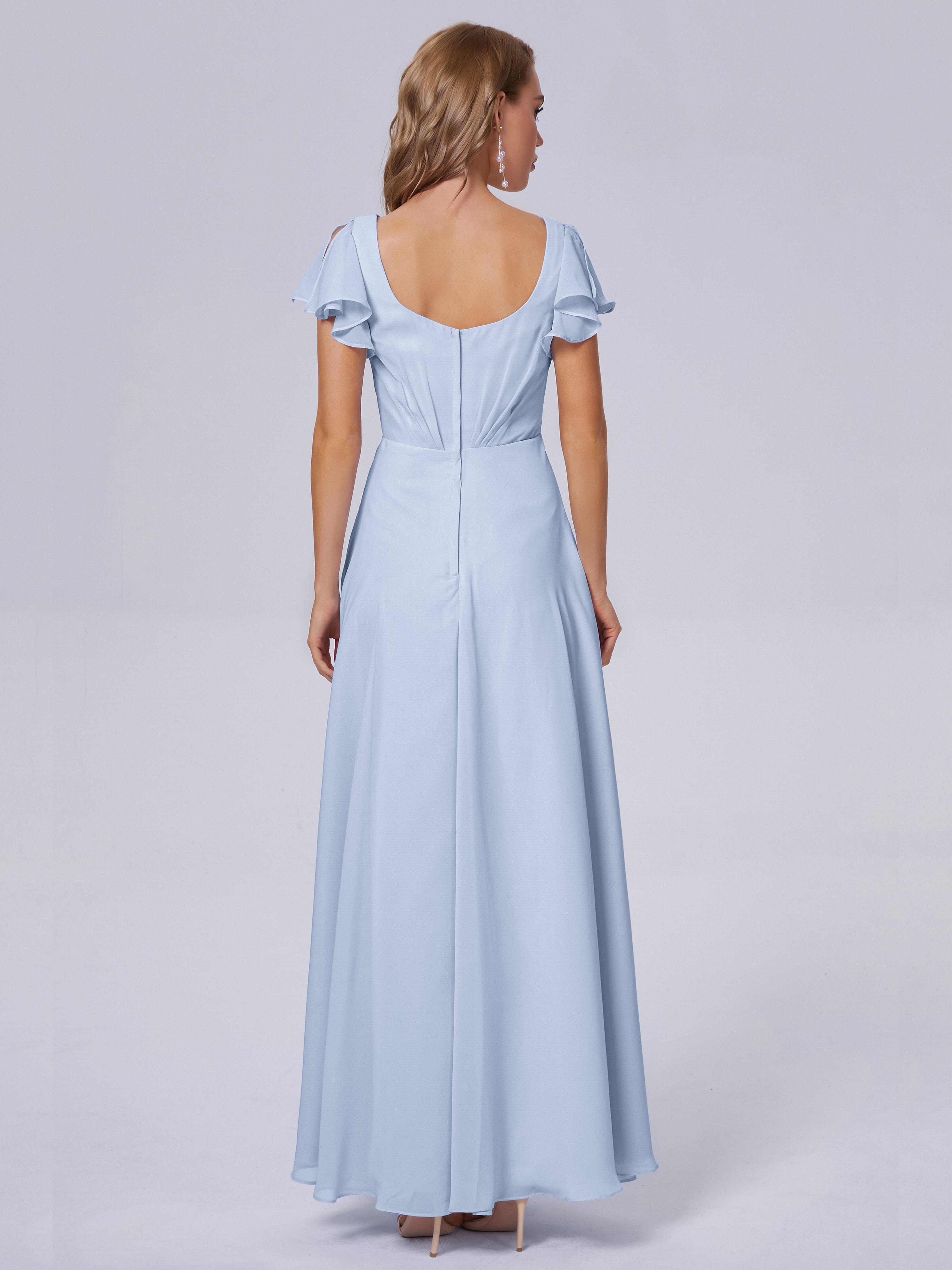 Robe Demoiselle D Honneur Bleu Ciel Col V Mousseline Robes Demoiselle D'Honneur