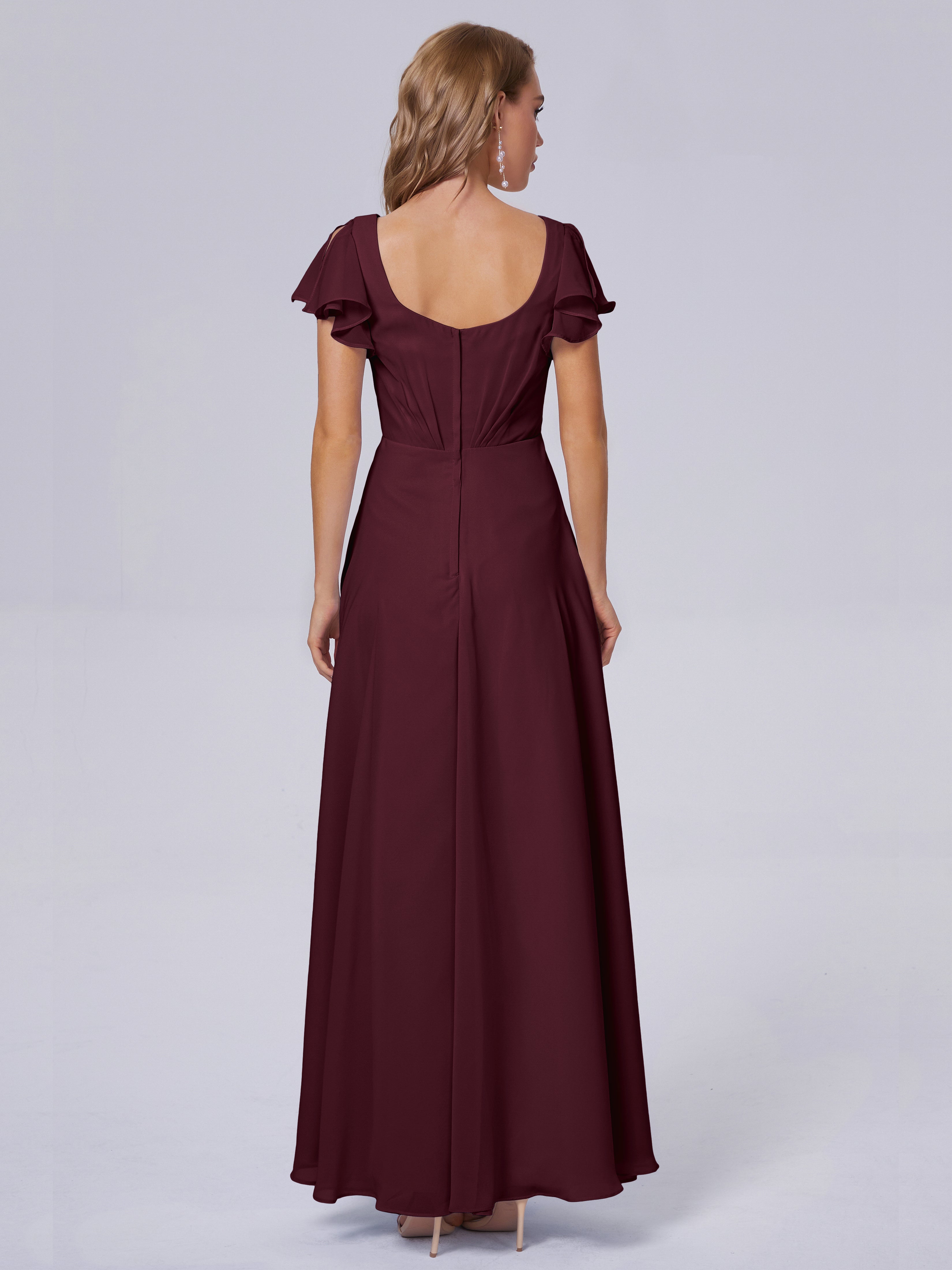 Robes De Demoiselle D'Honneur Cabernet Col V Mousseline Robes Demoiselle D'Honneur