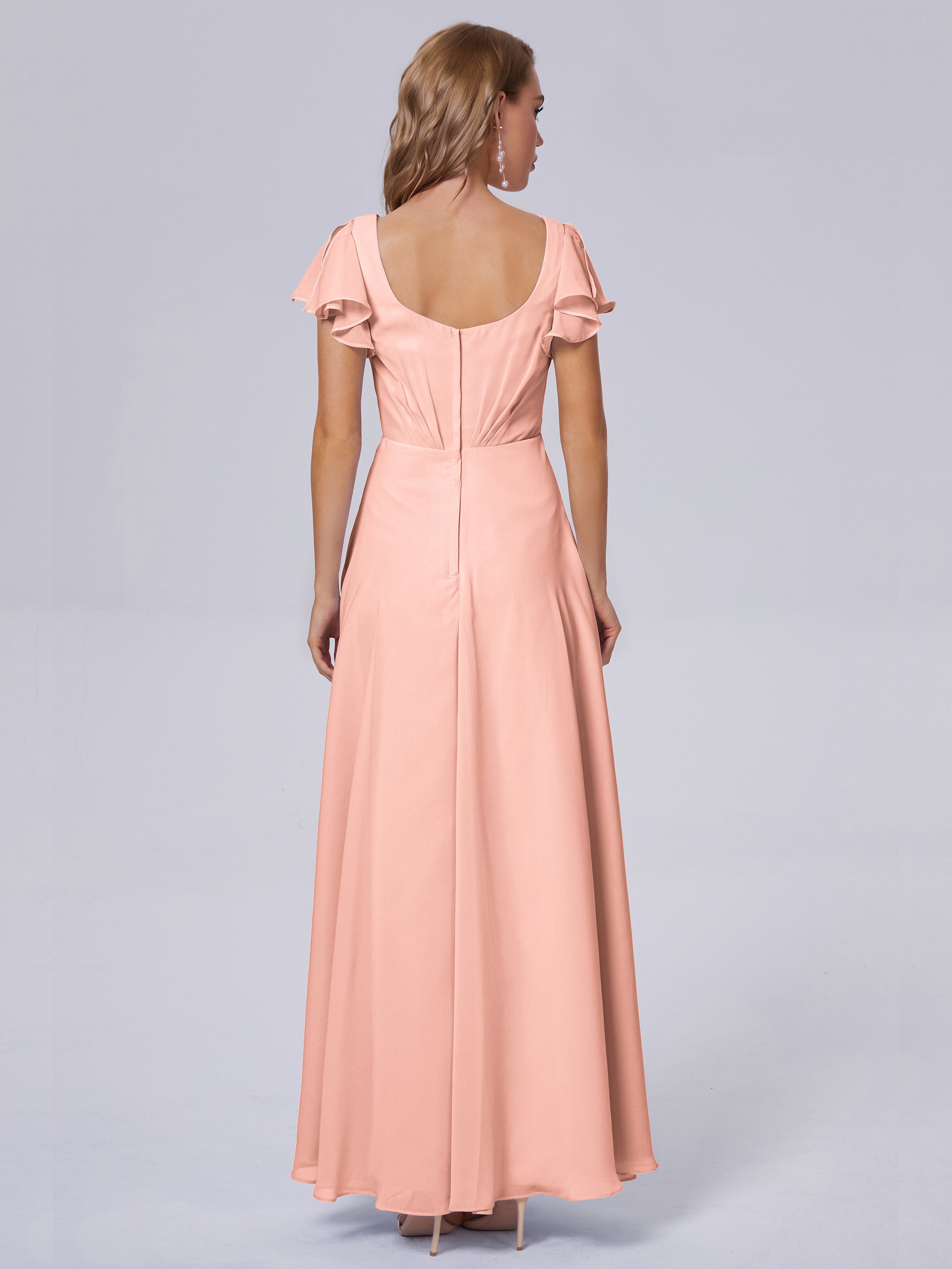 Robe Demoiselle Honneur Corail Col V Mousseline Robes Demoiselle D'Honneur