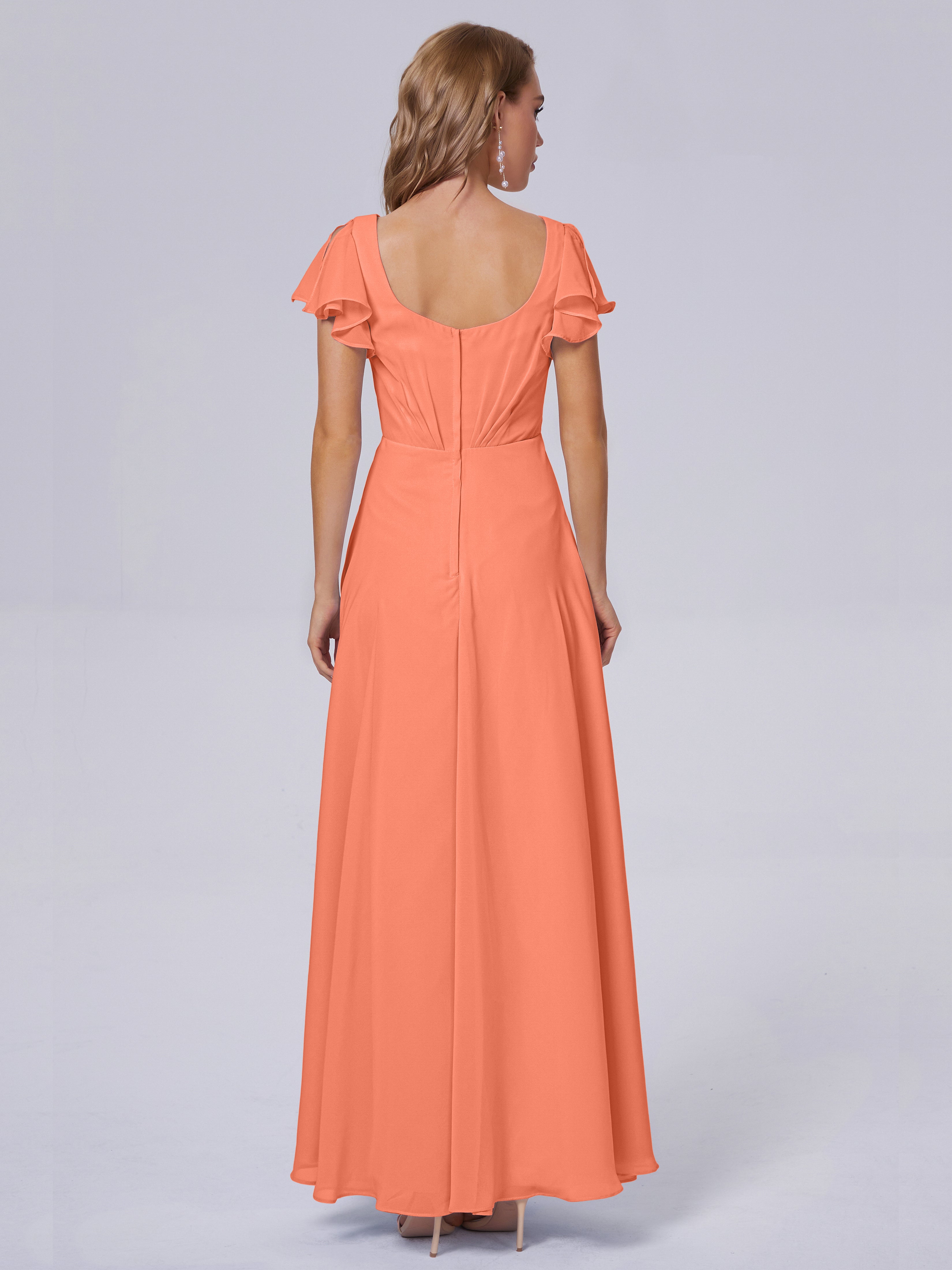 Robes De Demoiselle D'Honneur Coucher De Soleil Col V Mousseline Robes Demoiselle D'Honneur