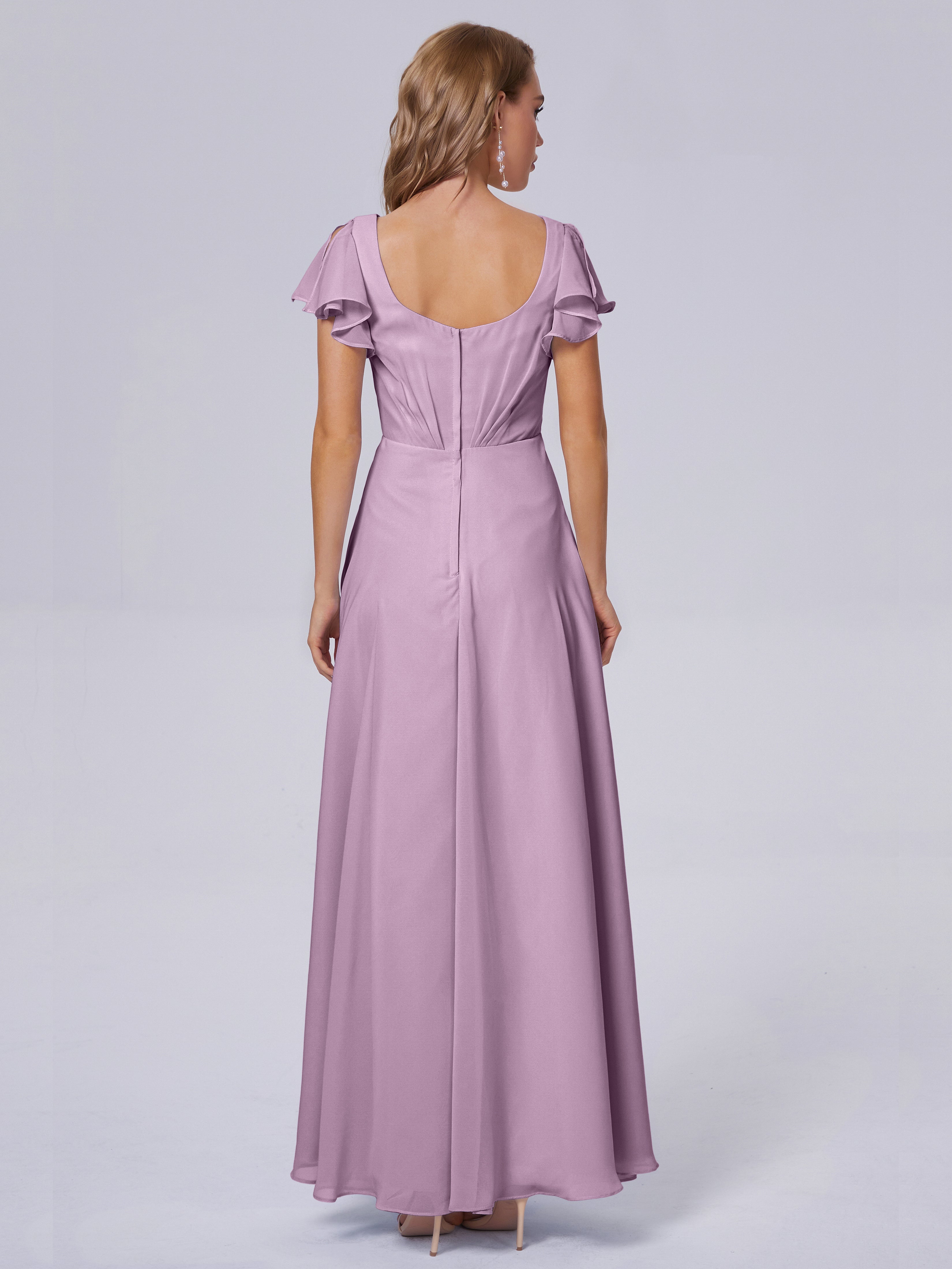 Robes De Demoiselle D'Honneur Glycine Col V Mousseline Robes Demoiselle D'Honneur