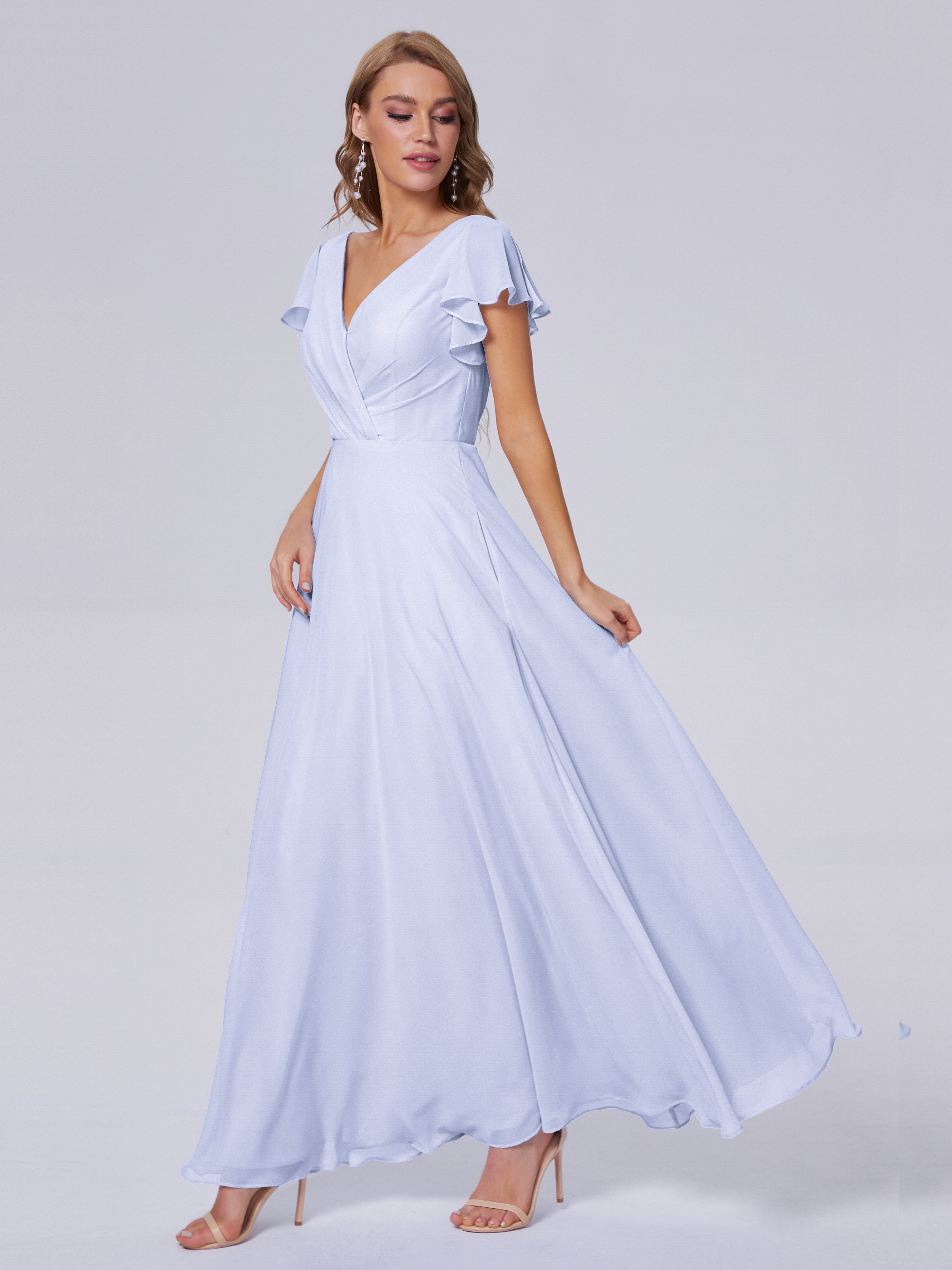 Robes De Demoiselle D'Honneur Lavande Col V Mousseline Robes Demoiselle D'Honneur
