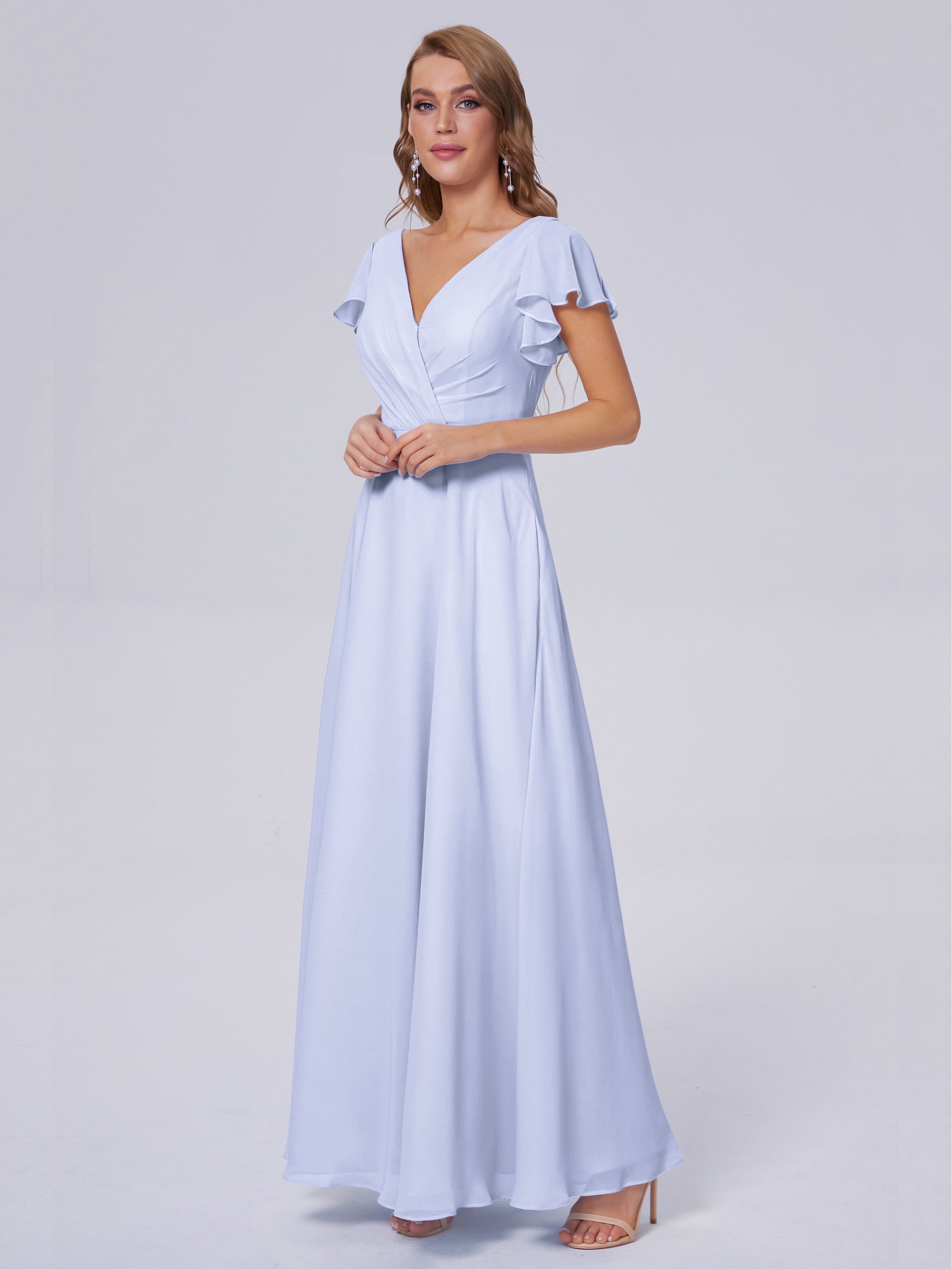 Robes De Demoiselle D'Honneur Lavande Col V Mousseline Robes Demoiselle D'Honneur