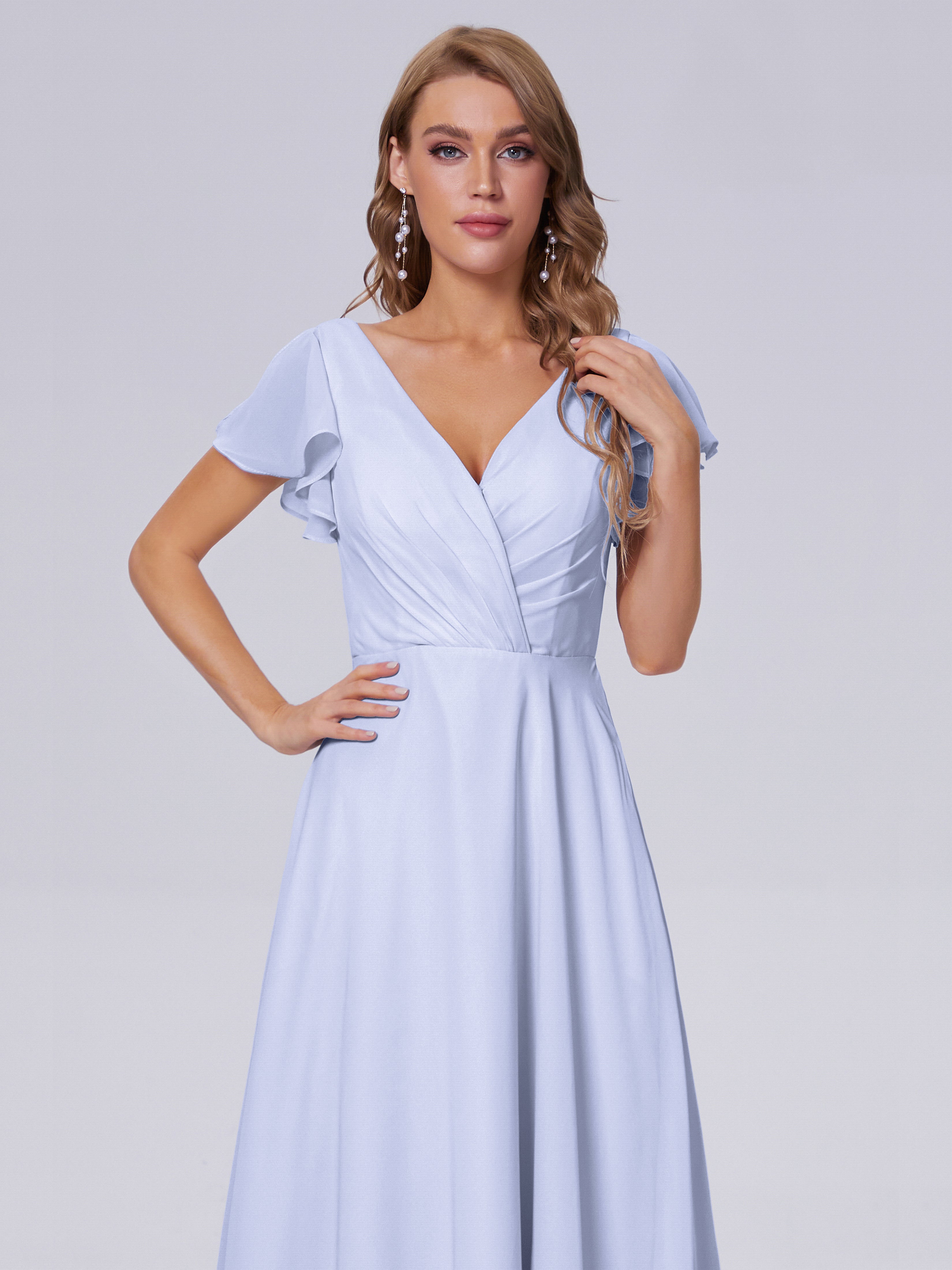 Robes De Demoiselle D'Honneur Lavande Col V Mousseline Robes Demoiselle D'Honneur