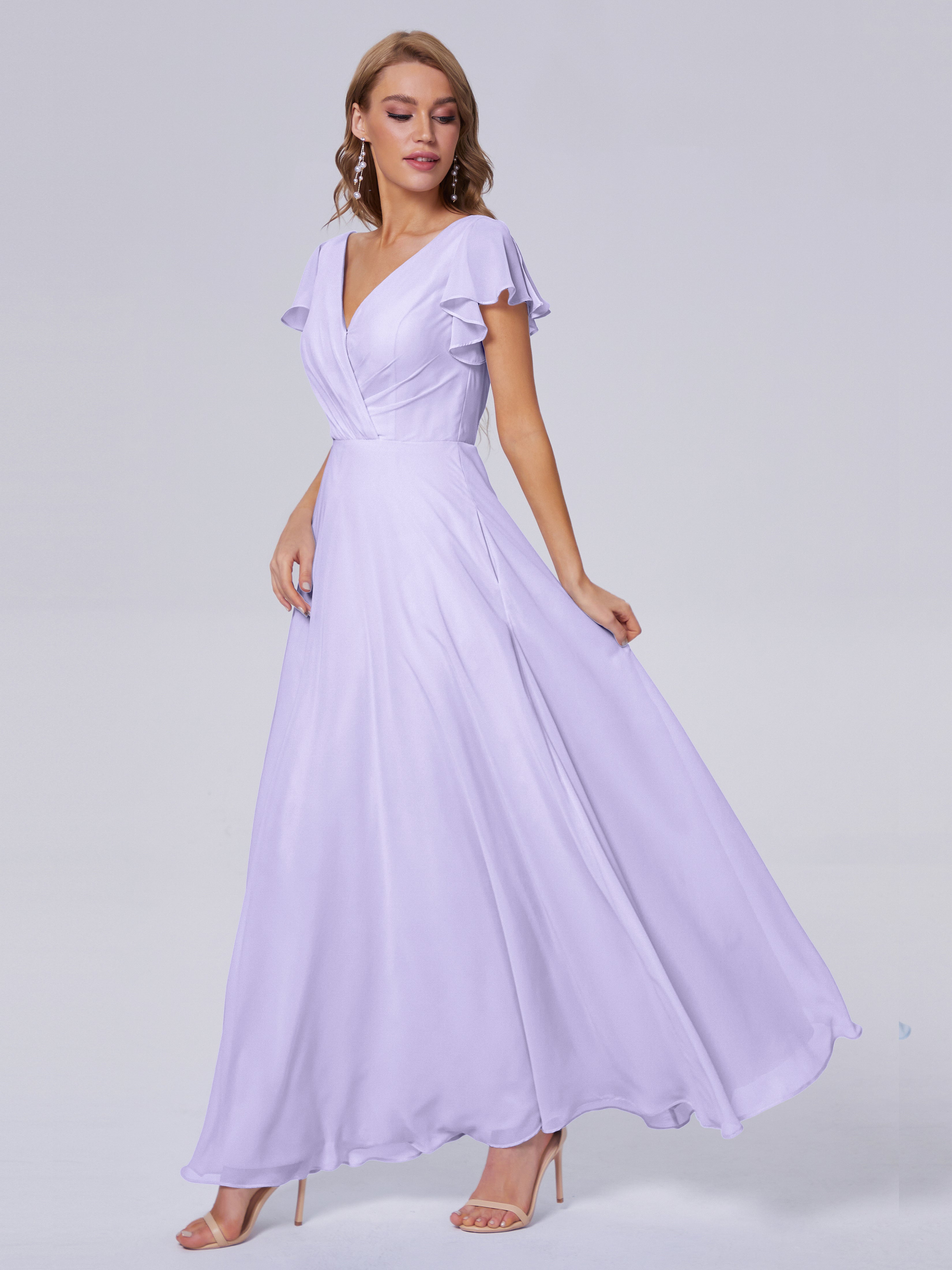 Robes De Demoiselle D'Honneur Lilas Col V Mousseline Robes Demoiselle D'Honneur