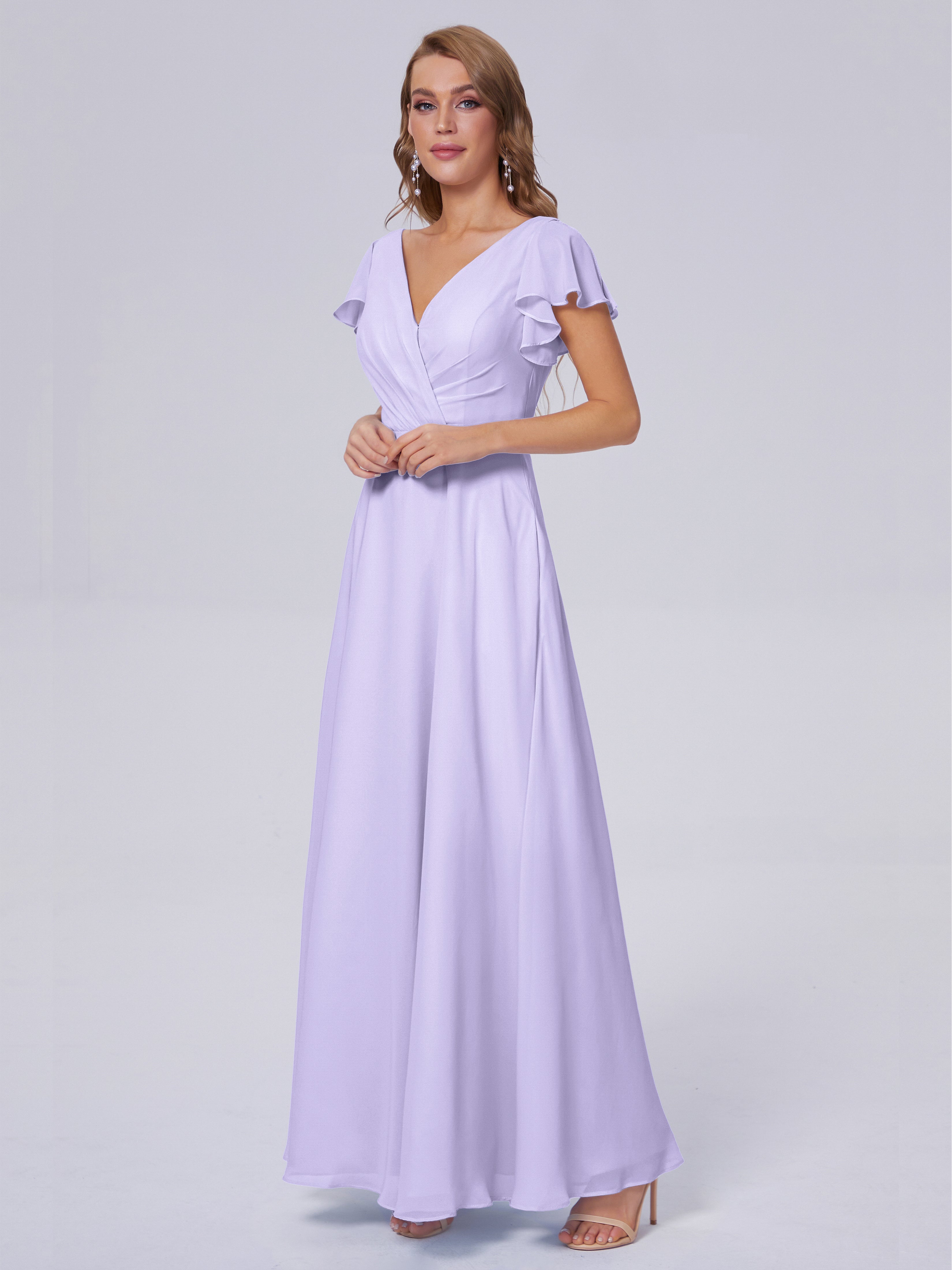 Robes De Demoiselle D'Honneur Lilas Col V Mousseline Robes Demoiselle D'Honneur