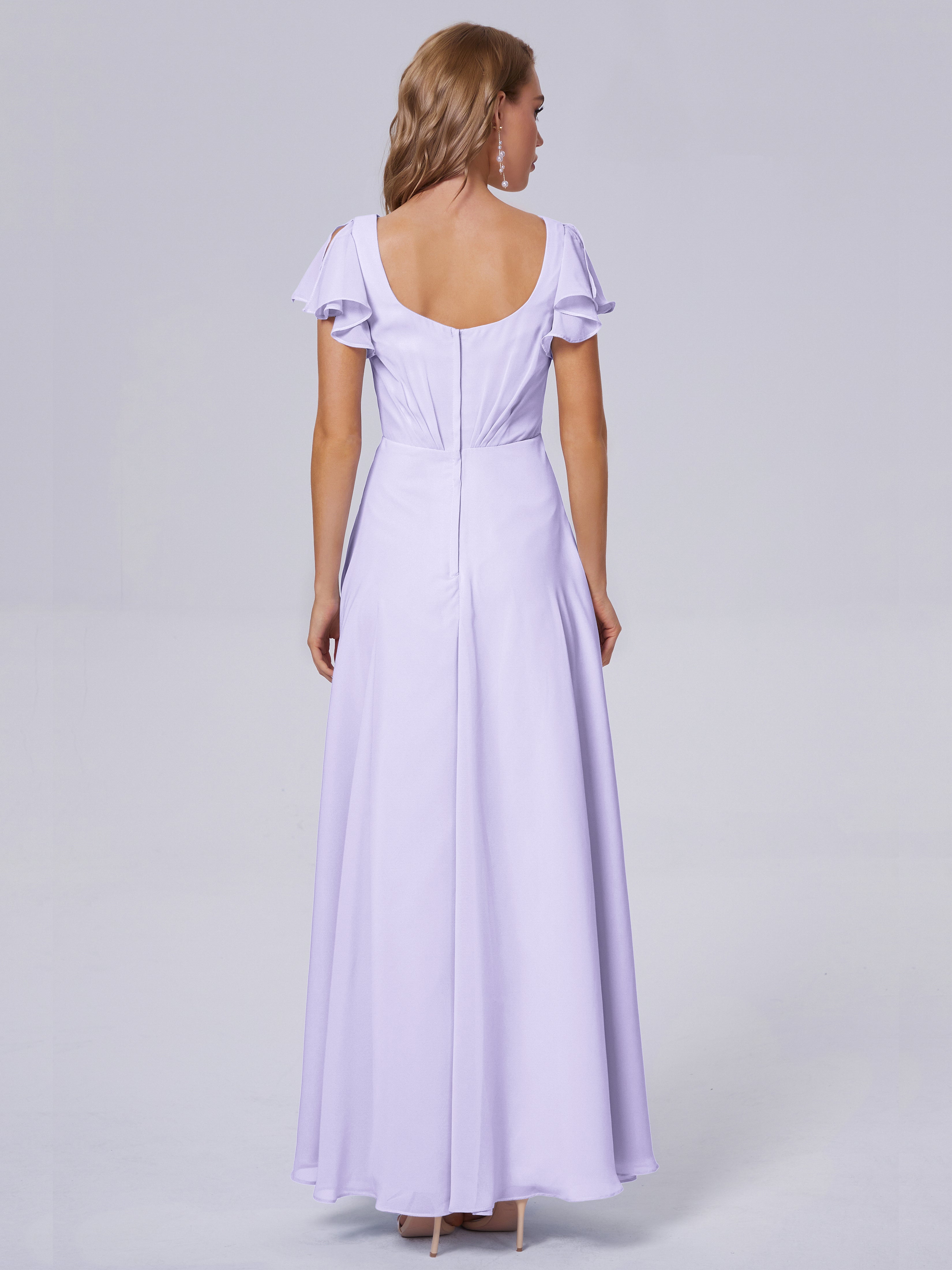 Robes De Demoiselle D'Honneur Lilas Col V Mousseline Robes Demoiselle D'Honneur